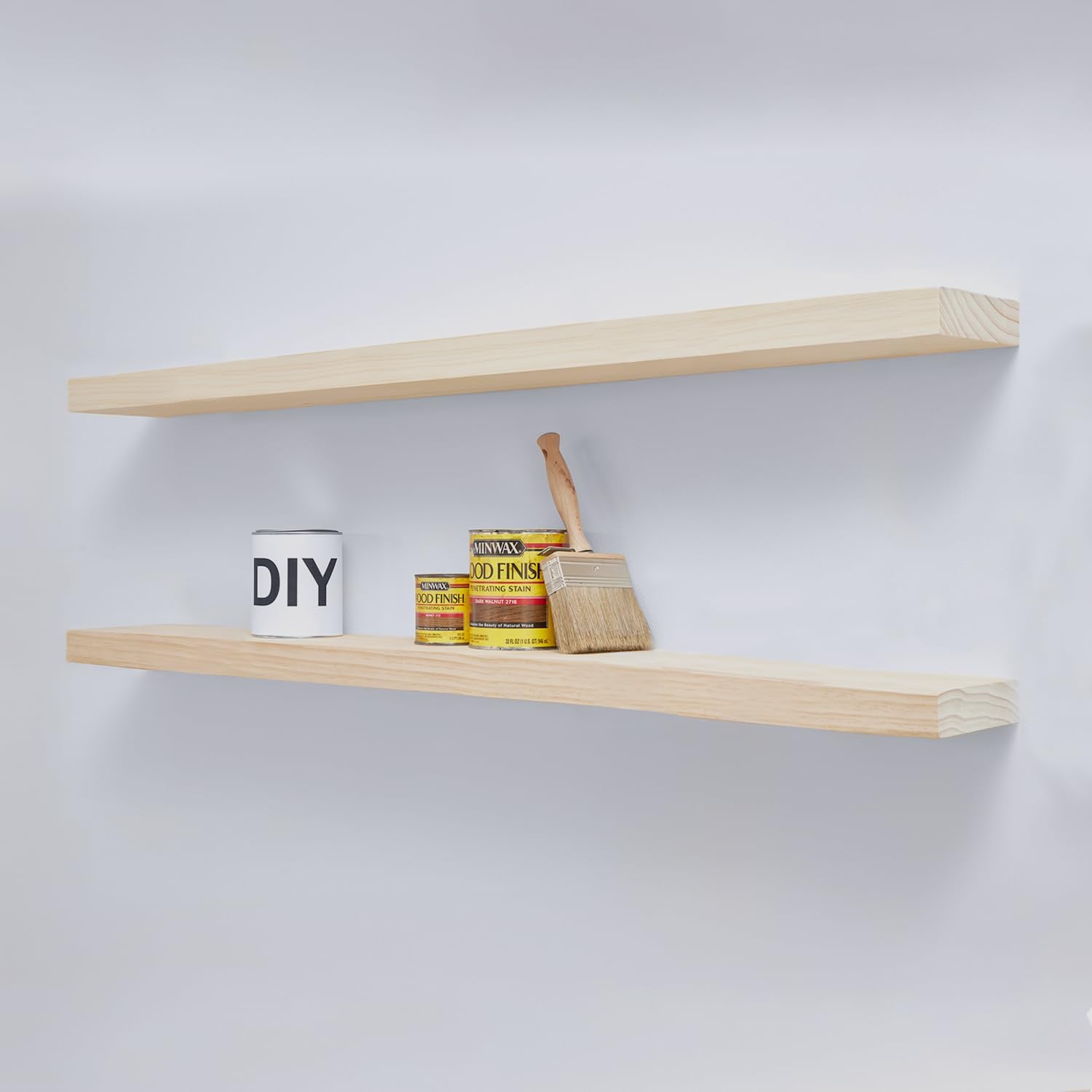 Homeforia 24inch Oak Floating Shelf for Wall, High End Solid Real Wood 24 inches Long Floating Shelves for Bathroom, Honey Oak Wooden Floating Shelves, Heavy Duty Bracket, 24 X 6.5 X 1.75 in, Set of 2