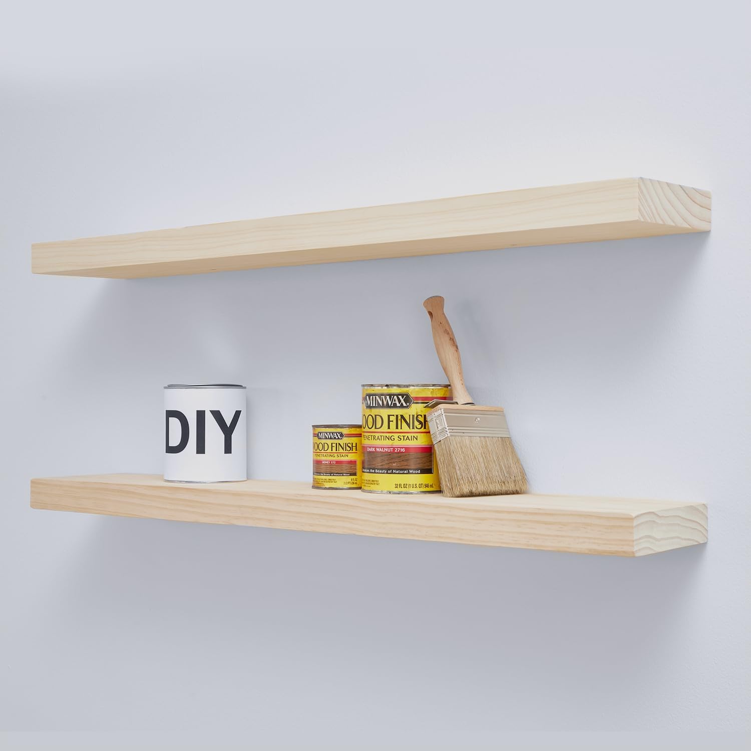 Homeforia 24inch Oak Floating Shelf for Wall, High End Solid Real Wood 24 inches Long Floating Shelves for Bathroom, Honey Oak Wooden Floating Shelves, Heavy Duty Bracket, 24 X 6.5 X 1.75 in, Set of 2