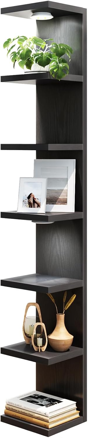 Fixwal 7 Tier Wall Mounted Shelf Unit White Floating Shelves with LED Lights Lack Wall Shelf for Home Decor Organizer Display