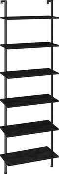 HOOBRO DIY Ladder Shelf, 6-Tier Wall Mounted Bookshelf, Office Vertical Bookcase, Wooden Storage Shelves for Home Office, Bedroom, Rustic Brown and Black BF65CJ01