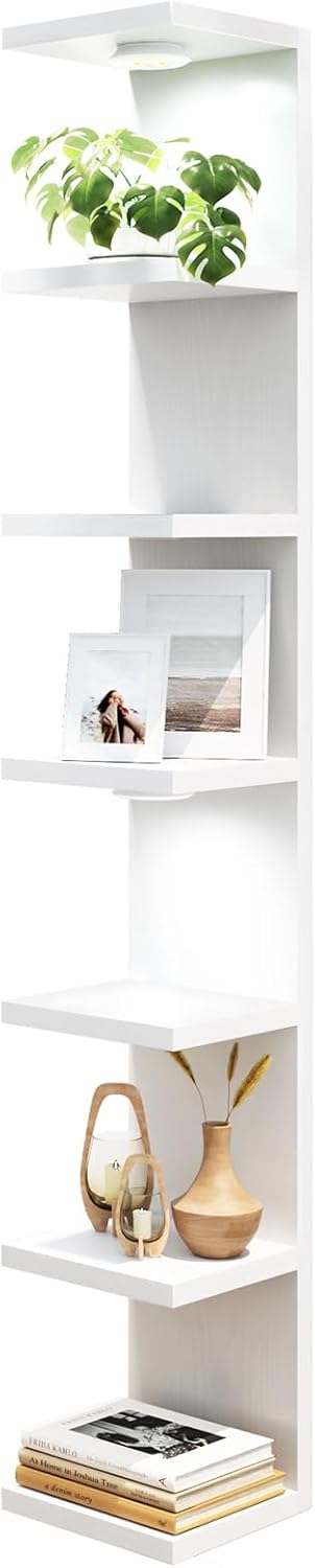 Fixwal 7 Tier Wall Mounted Shelf Unit White Floating Shelves with LED Lights Lack Wall Shelf for Home Decor Organizer Display