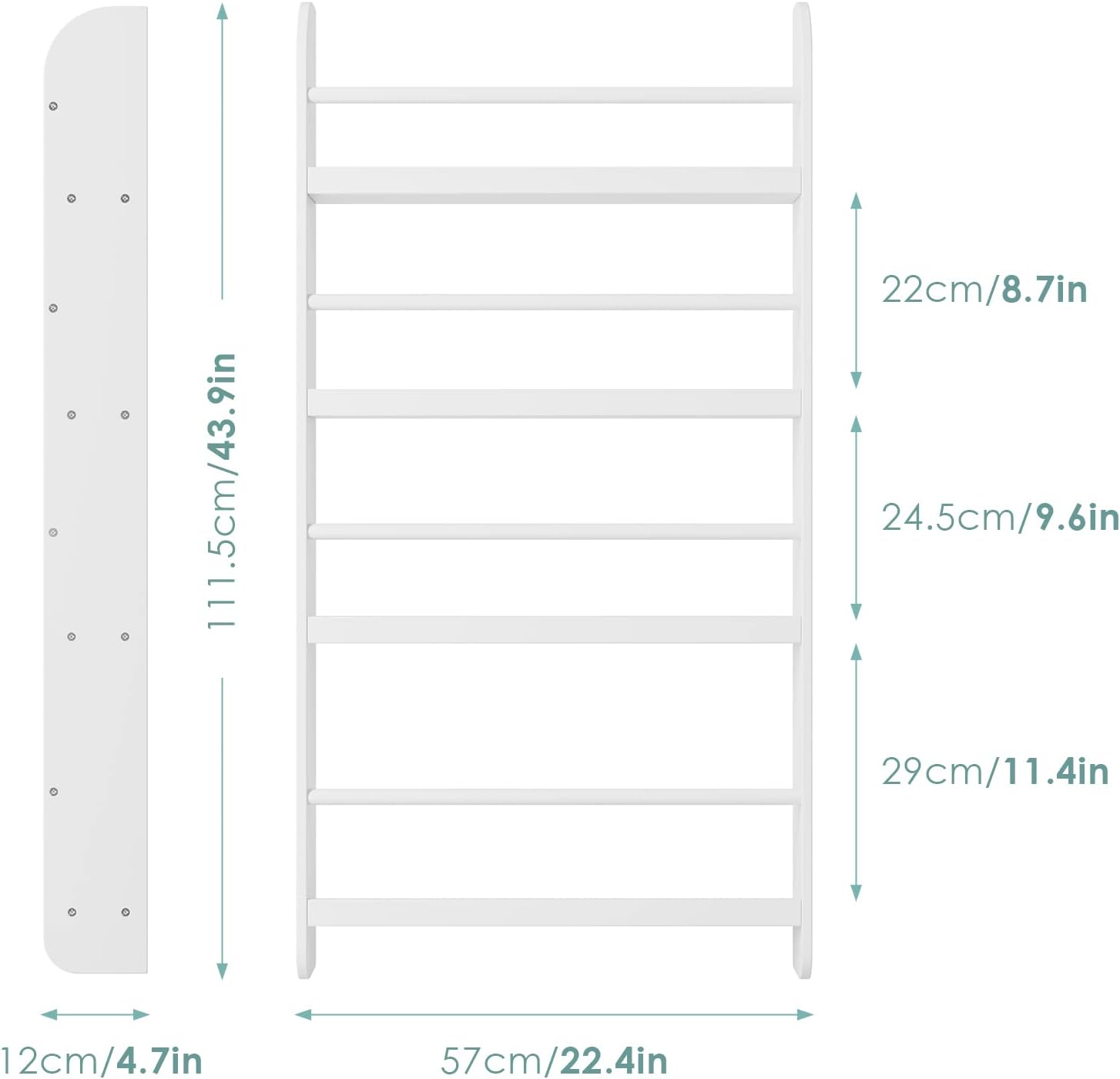 FOTOSOK Kids Bookshelf, Wall Mount 4-Tier Book Shelf Organizer for Toys and Books, Toy Storage Bookshelf in Bedroom, Living Room and Nursery, White