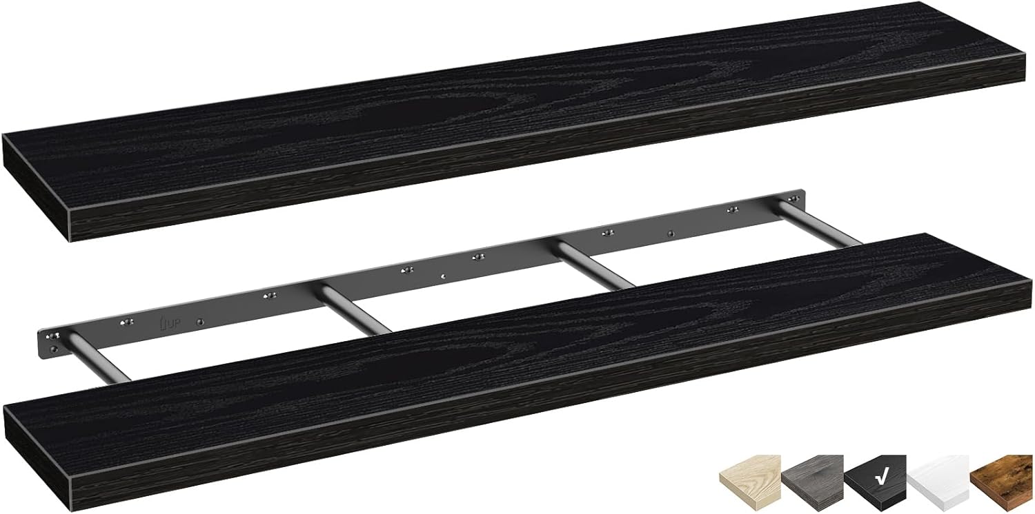 QEEIG Floating Shelves for Wall 23.6" Long - Wall Mounted Shelf Bathroom Kitchen Living Room Bedroom Farmhouse Home Decor Display Bookshelf Large 23.6 x 9.3 inch Set of 2, Rustic Brown (008-60BN)