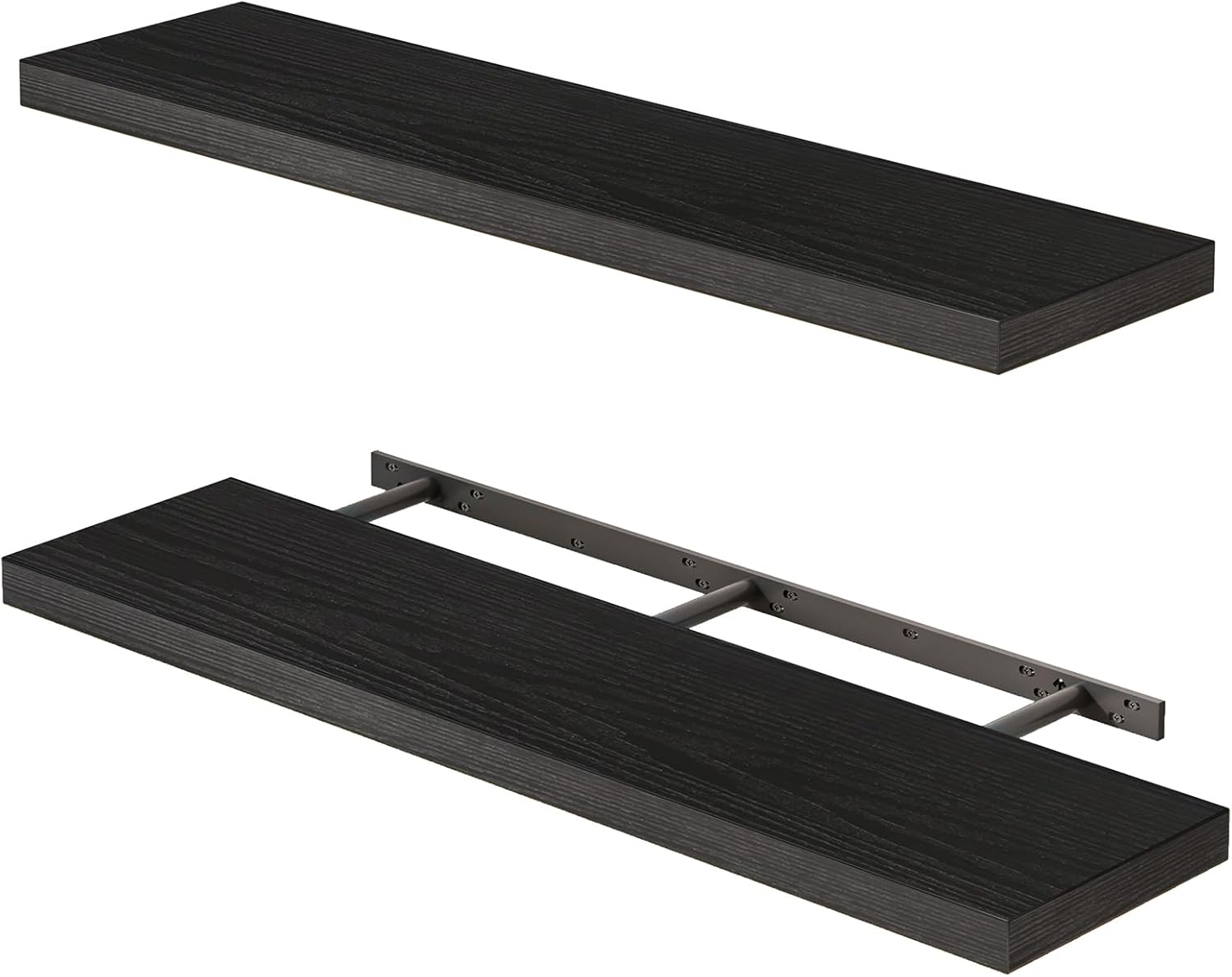 Fixwal Floating Shelves for Wall, 35" Long Heavy Duty Wall Mounted Rustic Wood Shelves for Living Room, Bedroom, Bathroom and Kitchen, for Storage, Books, Room Decor (Black, Set of 2)
