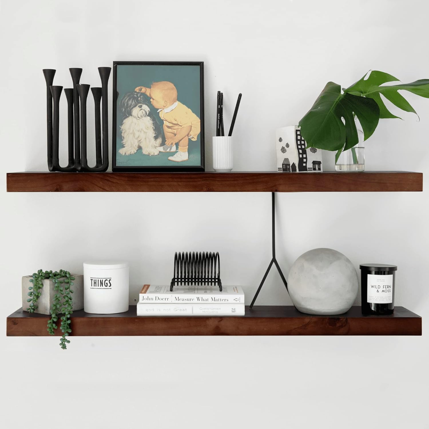 Homeforia 24inch Oak Floating Shelf for Wall, High End Solid Real Wood 24 inches Long Floating Shelves for Bathroom, Honey Oak Wooden Floating Shelves, Heavy Duty Bracket, 24 X 6.5 X 1.75 in, Set of 2