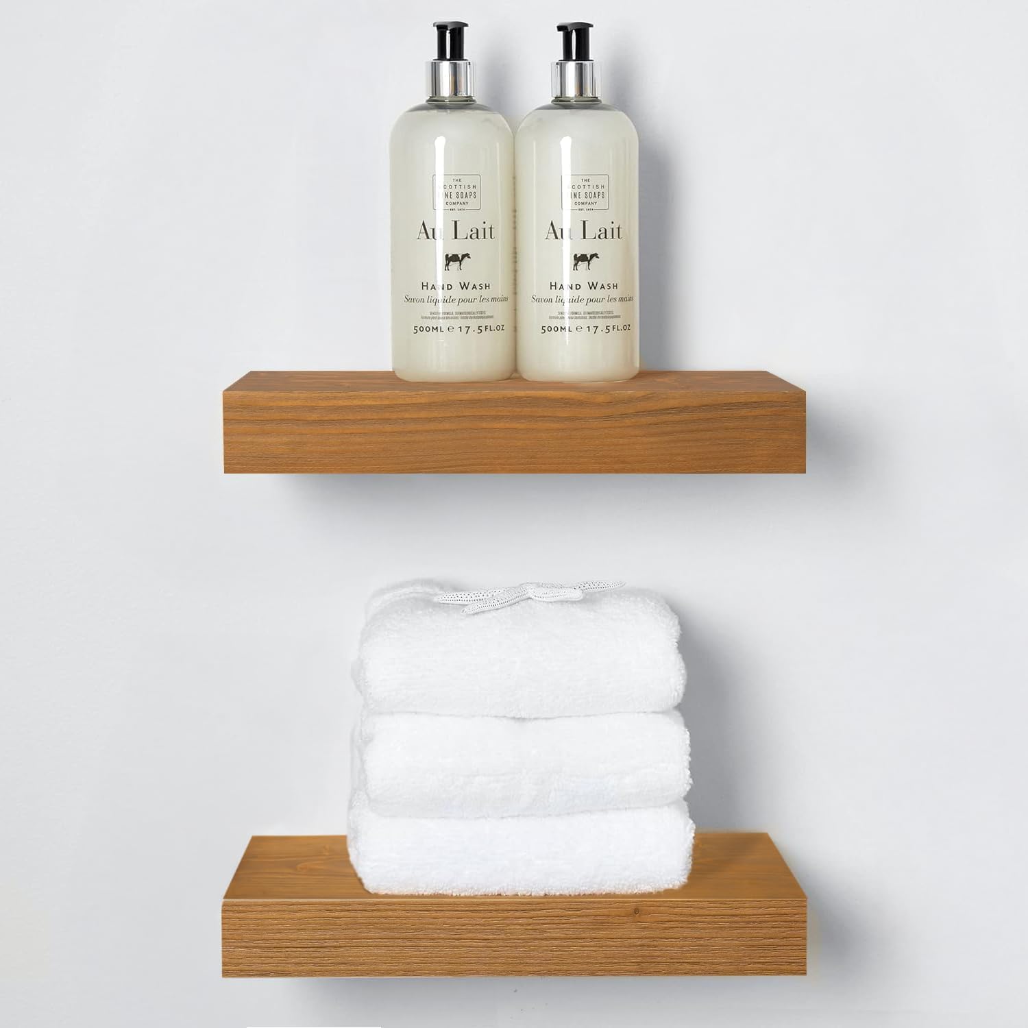 Homeforia 24inch Oak Floating Shelf for Wall, High End Solid Real Wood 24 inches Long Floating Shelves for Bathroom, Honey Oak Wooden Floating Shelves, Heavy Duty Bracket, 24 X 6.5 X 1.75 in, Set of 2