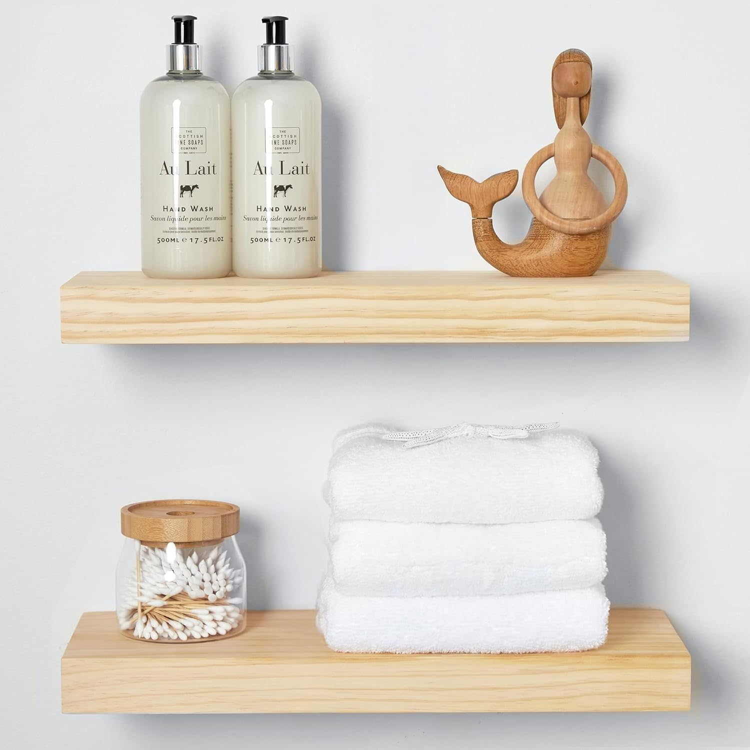 Homeforia 24inch Oak Floating Shelf for Wall, High End Solid Real Wood 24 inches Long Floating Shelves for Bathroom, Honey Oak Wooden Floating Shelves, Heavy Duty Bracket, 24 X 6.5 X 1.75 in, Set of 2