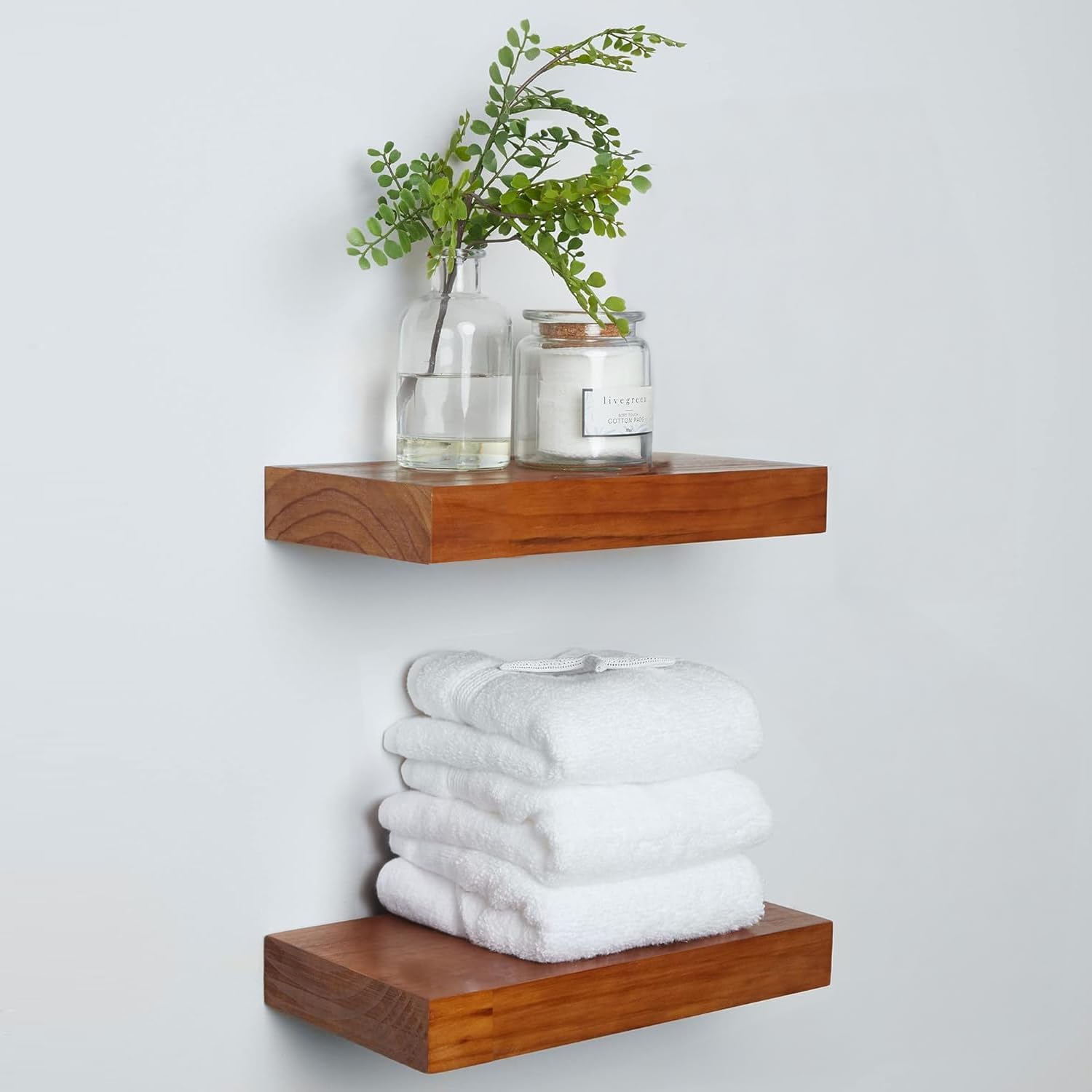 Homeforia 24inch Oak Floating Shelf for Wall, High End Solid Real Wood 24 inches Long Floating Shelves for Bathroom, Honey Oak Wooden Floating Shelves, Heavy Duty Bracket, 24 X 6.5 X 1.75 in, Set of 2