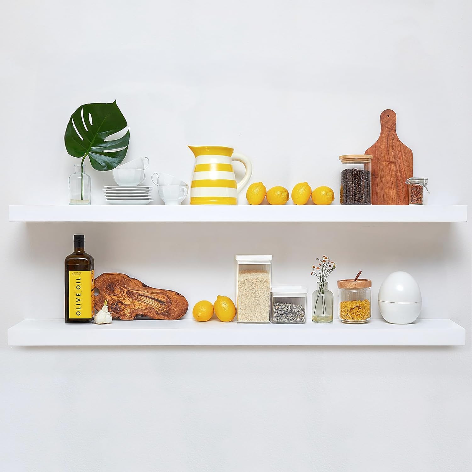 Homeforia 24inch Oak Floating Shelf for Wall, High End Solid Real Wood 24 inches Long Floating Shelves for Bathroom, Honey Oak Wooden Floating Shelves, Heavy Duty Bracket, 24 X 6.5 X 1.75 in, Set of 2