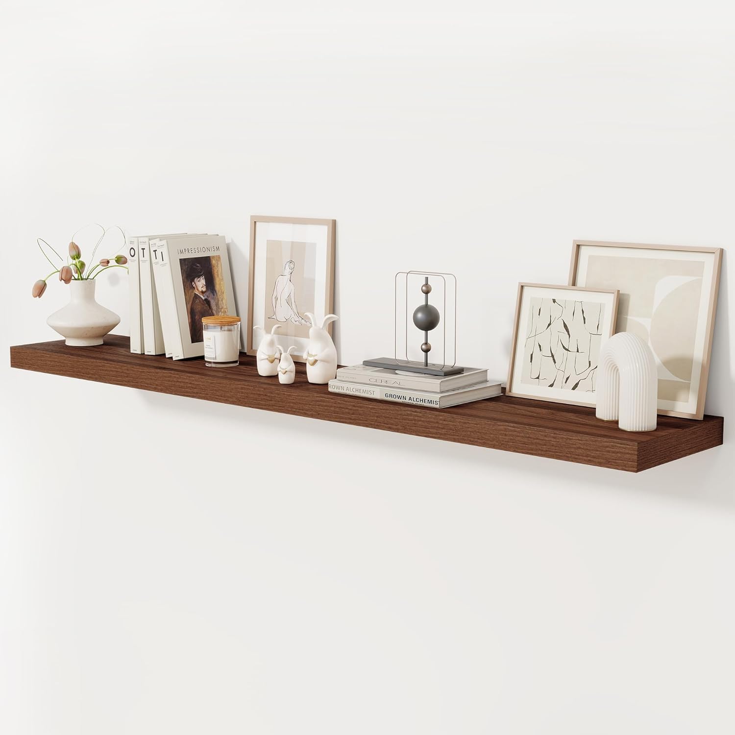 12 Inch Deep White Floating Shelves, 24 x 12 Floating Shelf for Books, Rustic Wood Deep Wall Shelves for Home Storage & Display, 2" Thicked Shelves for Kitchen, Living Room, Bedroom, 1 Pack