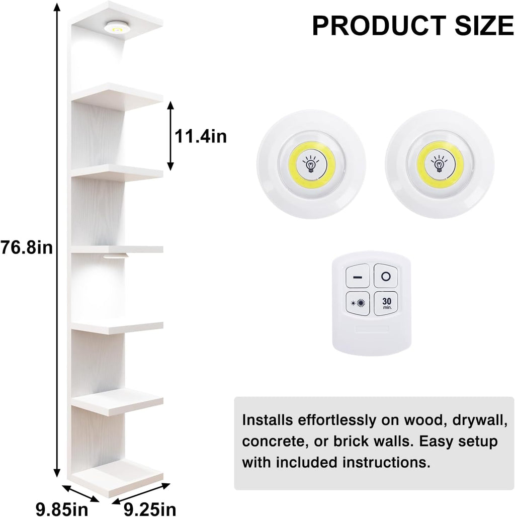 Fixwal 7 Tier Wall Mounted Shelf Unit White Floating Shelves with LED Lights Lack Wall Shelf for Home Decor Organizer Display
