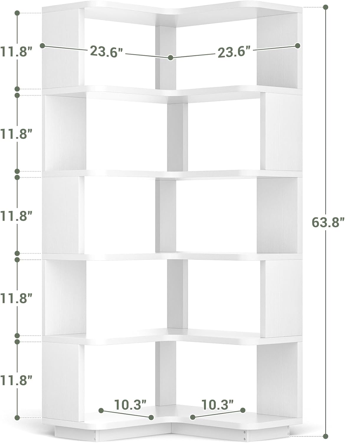 Armocity Corner Book Shelf - 6-Shelf Corner Bookshelf Etagere Bookcase with Baffle, Freestanding L Shaped Display Shelf Stand for Home Office, Living Room, Bedroom, Kitchen, White