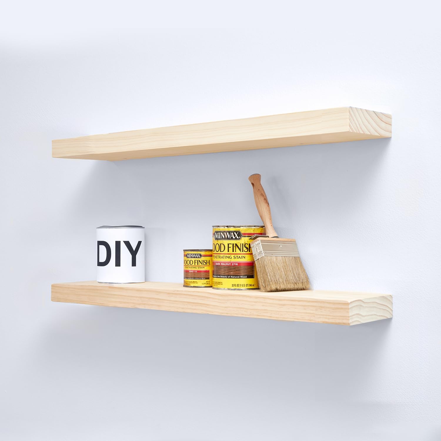 Homeforia 24inch Oak Floating Shelf for Wall, High End Solid Real Wood 24 inches Long Floating Shelves for Bathroom, Honey Oak Wooden Floating Shelves, Heavy Duty Bracket, 24 X 6.5 X 1.75 in, Set of 2