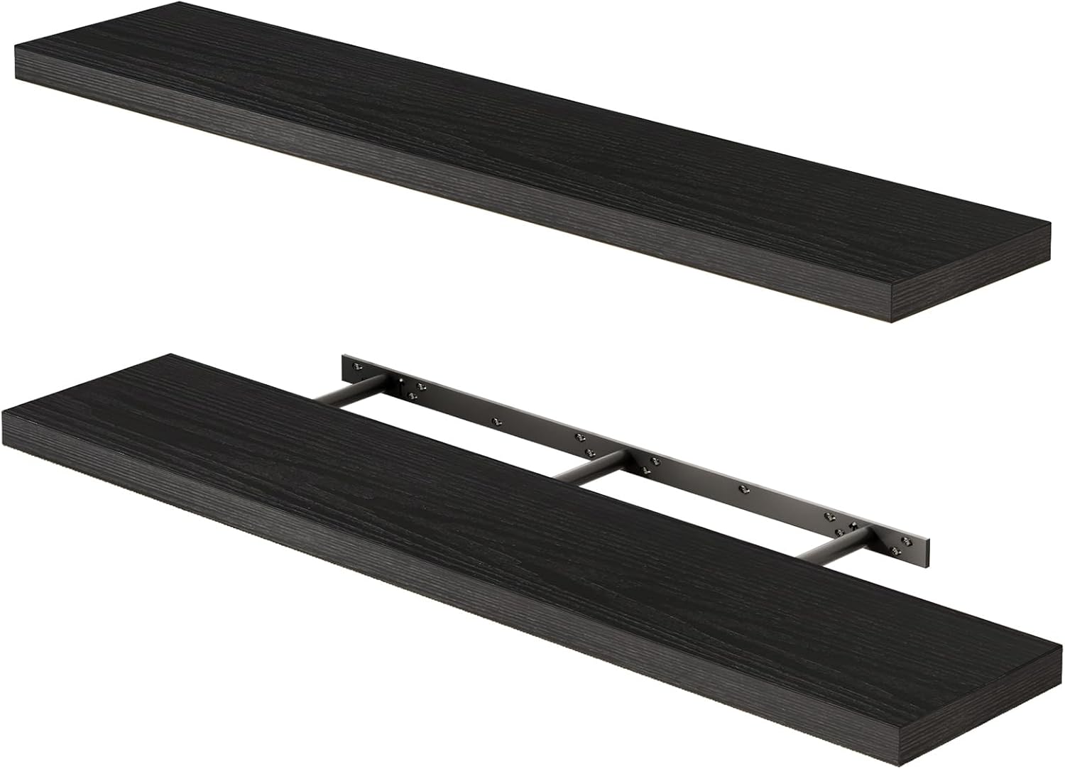 Fixwal Floating Shelves for Wall, 35" Long Heavy Duty Wall Mounted Rustic Wood Shelves for Living Room, Bedroom, Bathroom and Kitchen, for Storage, Books, Room Decor (Black, Set of 2)