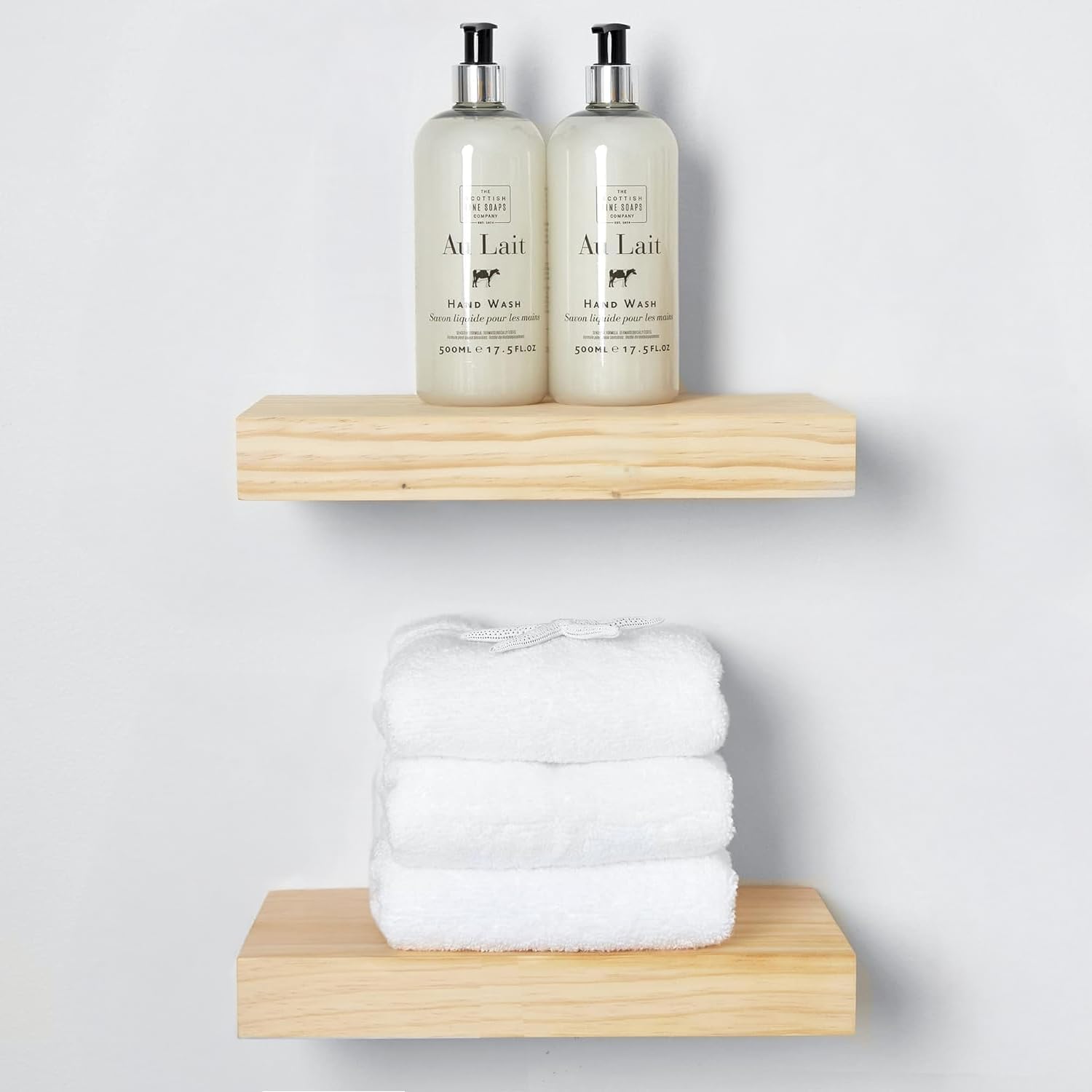 Homeforia 24inch Oak Floating Shelf for Wall, High End Solid Real Wood 24 inches Long Floating Shelves for Bathroom, Honey Oak Wooden Floating Shelves, Heavy Duty Bracket, 24 X 6.5 X 1.75 in, Set of 2