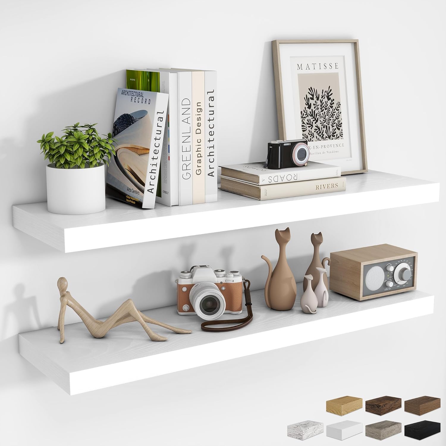 RICHFOCUS 48Inch Floating Shelves for Wall 2 Pack Shelves for Bedroom|Kitchen|Bathroom Wall Mounted Rustic Wood Floating Shelf with Invisible Brackets for Books|Storage|Decor, Walnut