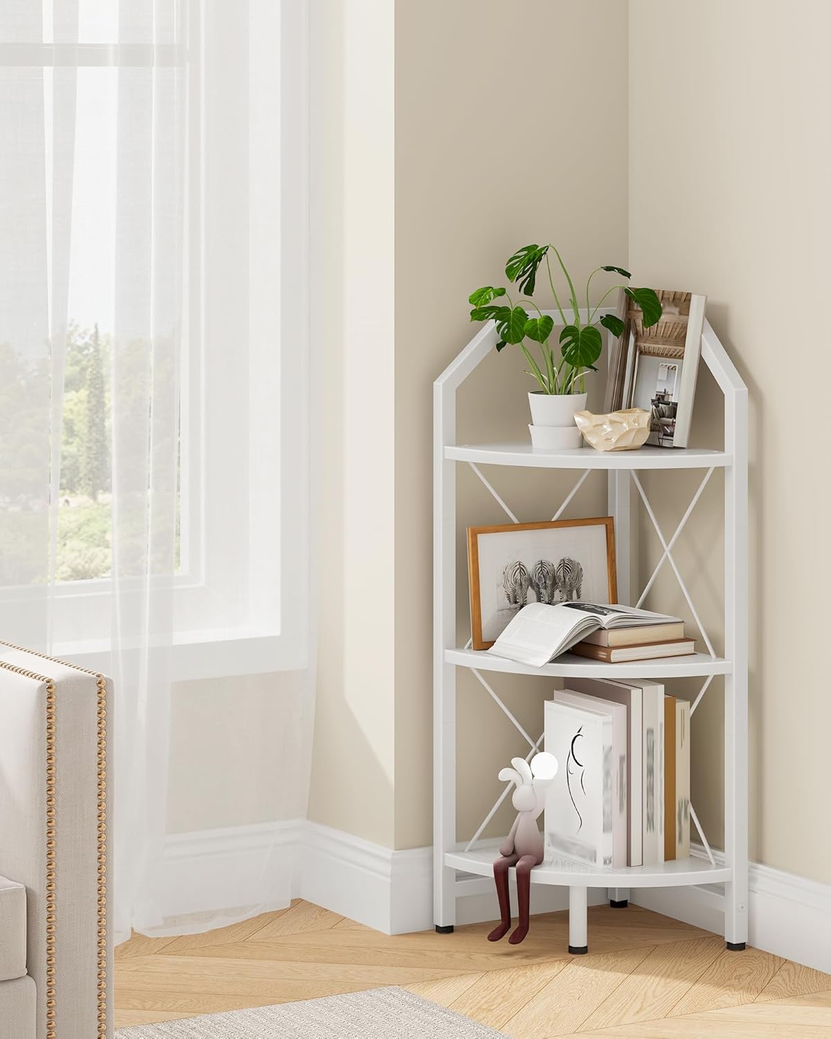 59.4" Corner Shelf, 5-Tier Industrial Corner Bookshelf, Corner Storage Stand, Plant Stand Display Shelf, Bookcase for Bedroom, Living Room, Home Office, Rustic Brown and Black TCJ10BF