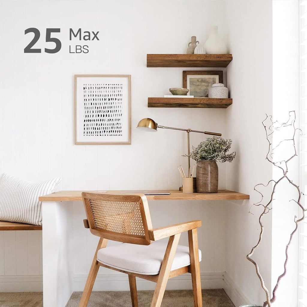 QEEIG Floating Shelves for Wall 23.6" Long - Wall Mounted Shelf Bathroom Kitchen Living Room Bedroom Farmhouse Home Decor Display Bookshelf Large 23.6 x 9.3 inch Set of 2, Rustic Brown (008-60BN)