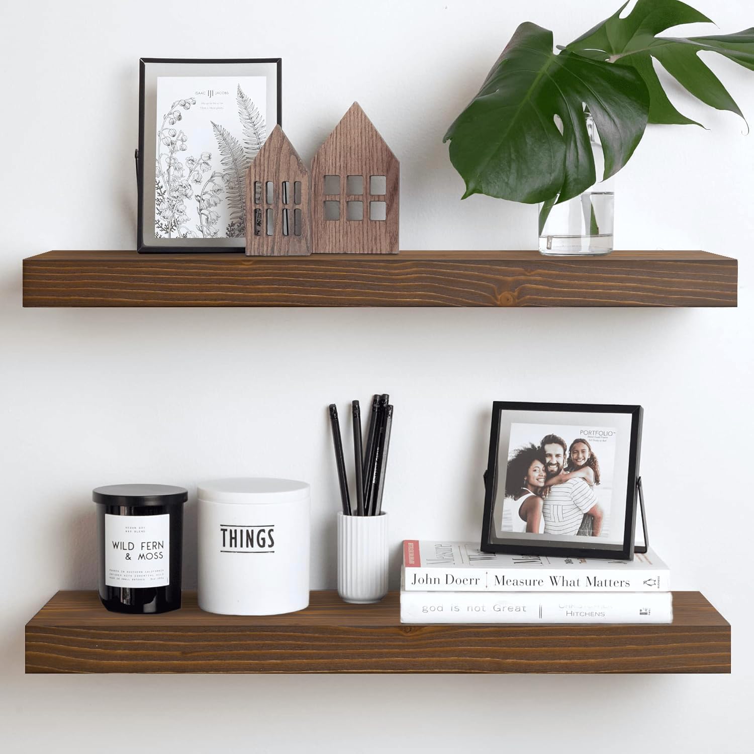 Homeforia 24inch Oak Floating Shelf for Wall, High End Solid Real Wood 24 inches Long Floating Shelves for Bathroom, Honey Oak Wooden Floating Shelves, Heavy Duty Bracket, 24 X 6.5 X 1.75 in, Set of 2