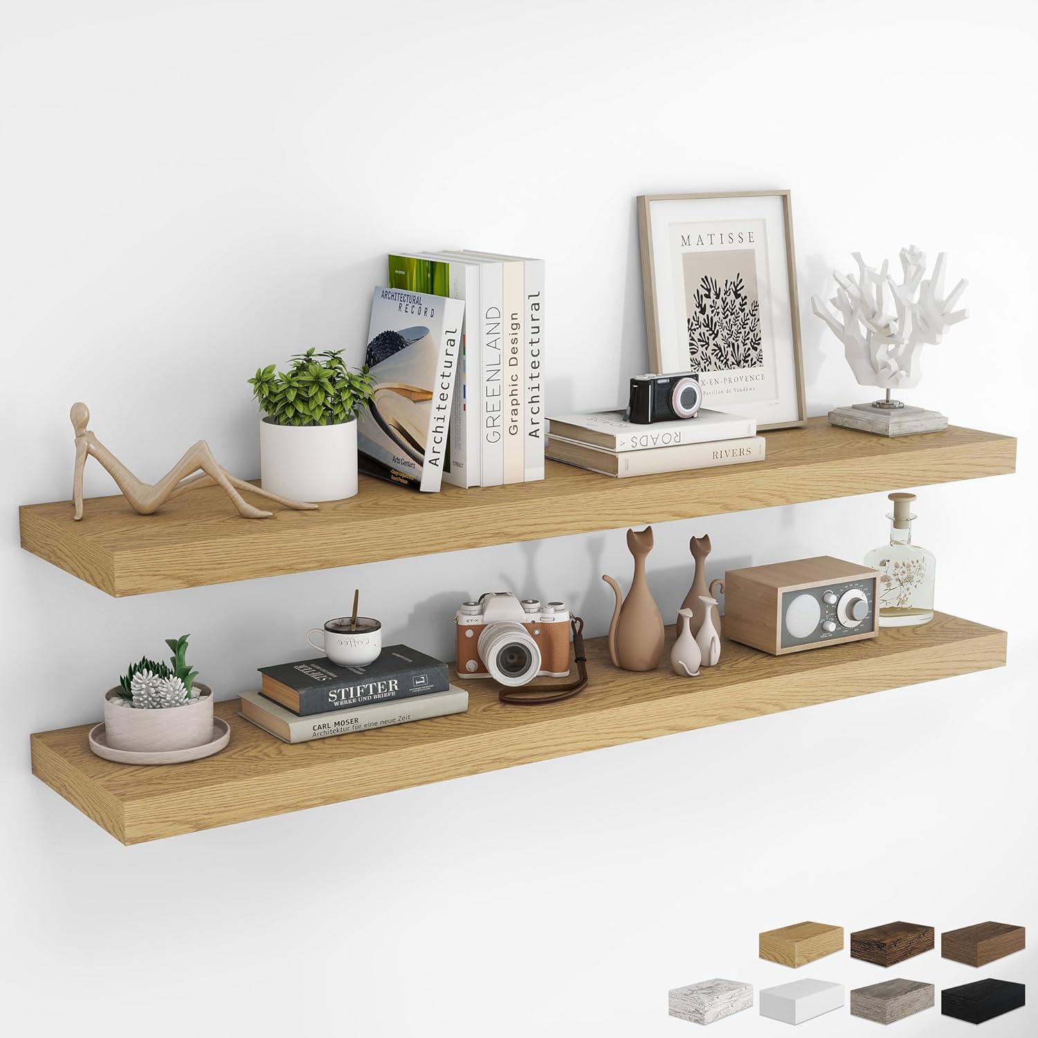 RICHFOCUS 48Inch Floating Shelves for Wall 2 Pack Shelves for Bedroom|Kitchen|Bathroom Wall Mounted Rustic Wood Floating Shelf with Invisible Brackets for Books|Storage|Decor, Walnut