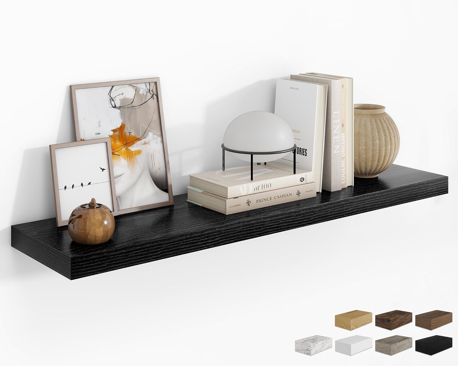 RICHFOCUS 48Inch Floating Shelves for Wall 2 Pack Shelves for Bedroom|Kitchen|Bathroom Wall Mounted Rustic Wood Floating Shelf with Invisible Brackets for Books|Storage|Decor, Walnut