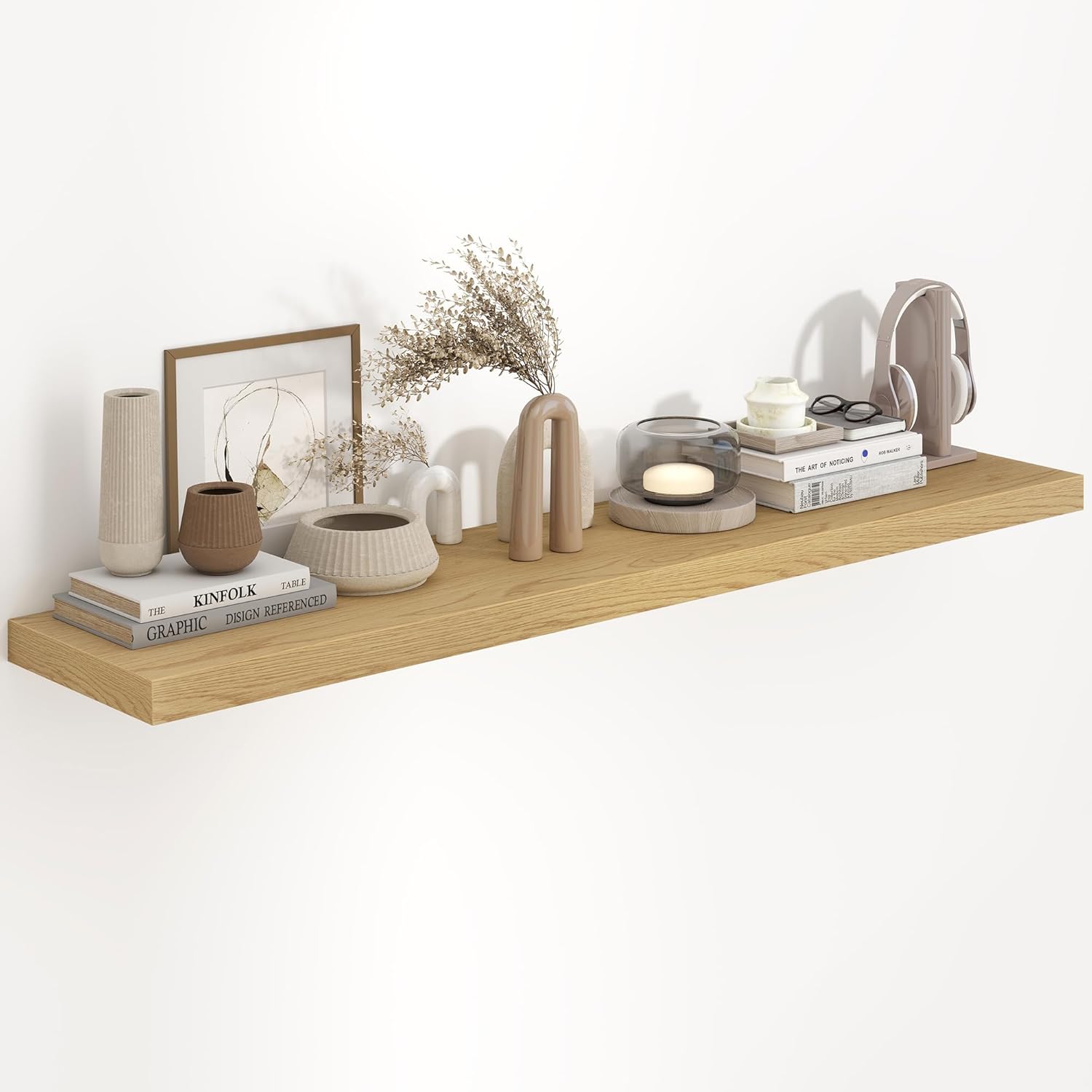 Fun Memories 48 Inch Floating Shelves in White, 9.3 Inch Deep Floating Shelf for Bathroom Living Room Kitchen, Rusitc Wall Mounted Bathroom Shelves 2 Pack, Heavy-Duty Deep Shelf for Books Decor