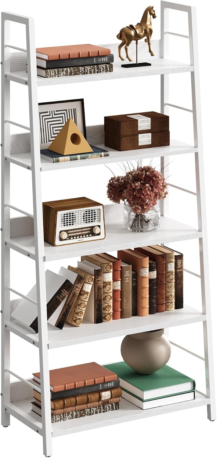 IRONCK Industrial Bookshelves and Bookcases, Ladder Shelf 5 Tiers with Metal Frame for Living Room, Home Office, Rustics Brown