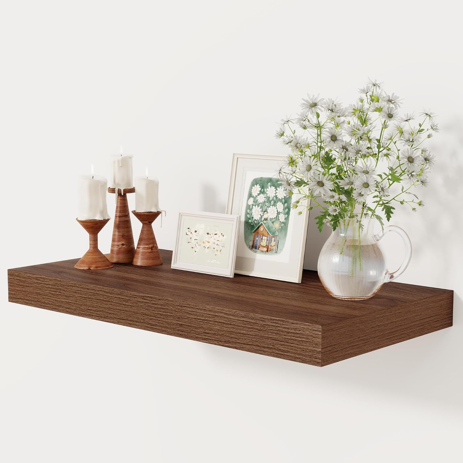 12 Inch Deep White Floating Shelves, 24 x 12 Floating Shelf for Books, Rustic Wood Deep Wall Shelves for Home Storage & Display, 2" Thicked Shelves for Kitchen, Living Room, Bedroom, 1 Pack