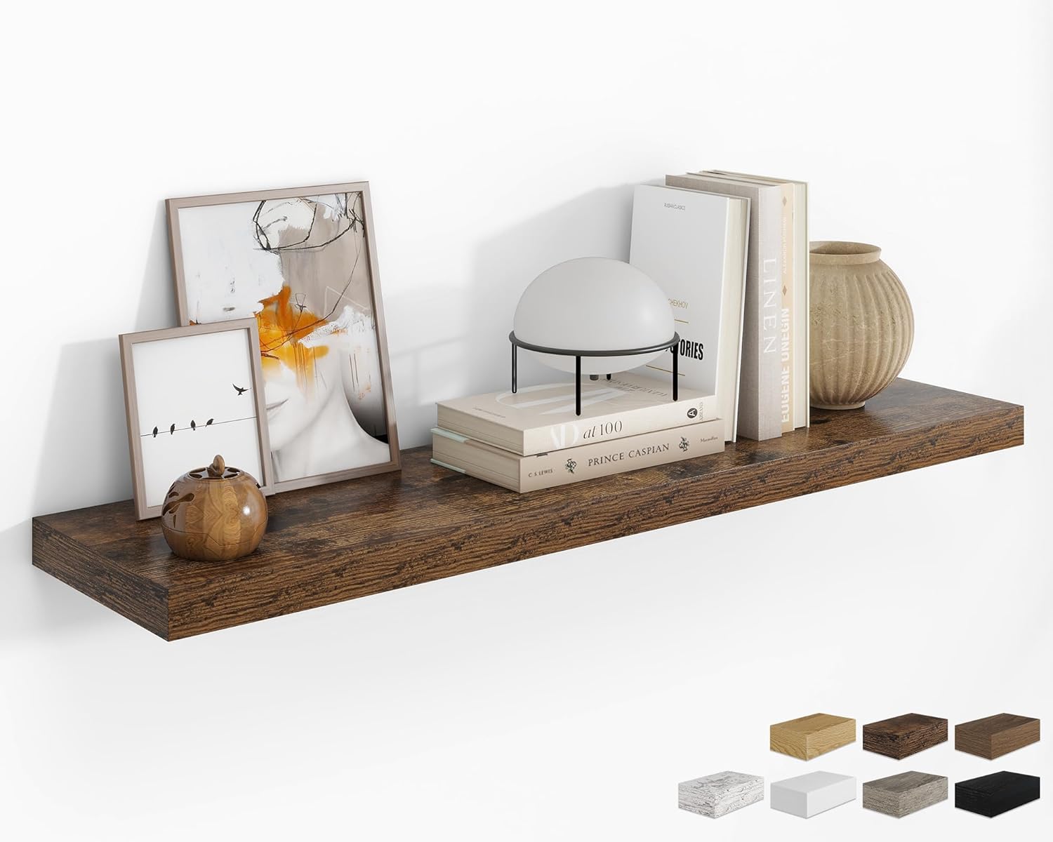 RICHFOCUS 48Inch Floating Shelves for Wall 2 Pack Shelves for Bedroom|Kitchen|Bathroom Wall Mounted Rustic Wood Floating Shelf with Invisible Brackets for Books|Storage|Decor, Walnut