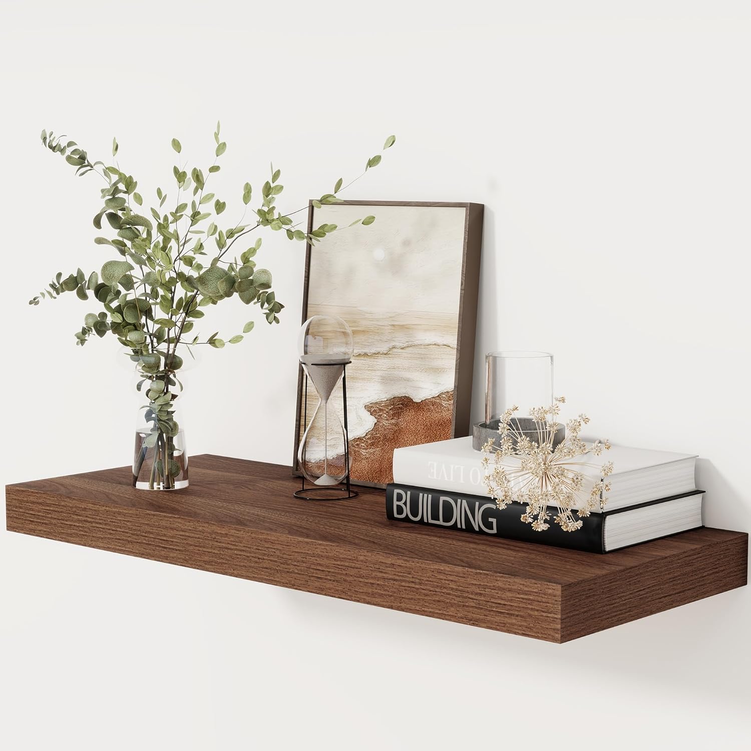 12 Inch Deep White Floating Shelves, 24 x 12 Floating Shelf for Books, Rustic Wood Deep Wall Shelves for Home Storage & Display, 2" Thicked Shelves for Kitchen, Living Room, Bedroom, 1 Pack