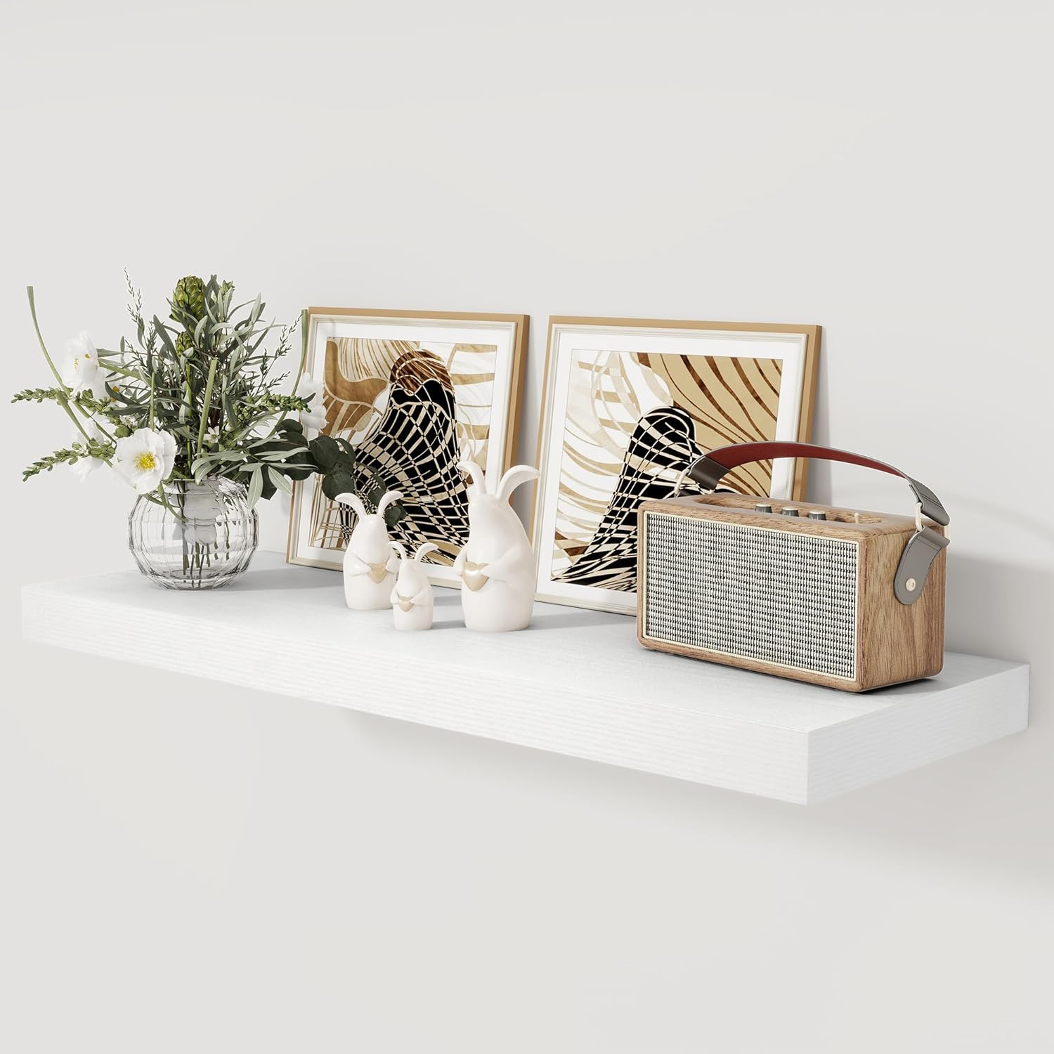 12 Inch Deep White Floating Shelves, 24 x 12 Floating Shelf for Books, Rustic Wood Deep Wall Shelves for Home Storage & Display, 2" Thicked Shelves for Kitchen, Living Room, Bedroom, 1 Pack