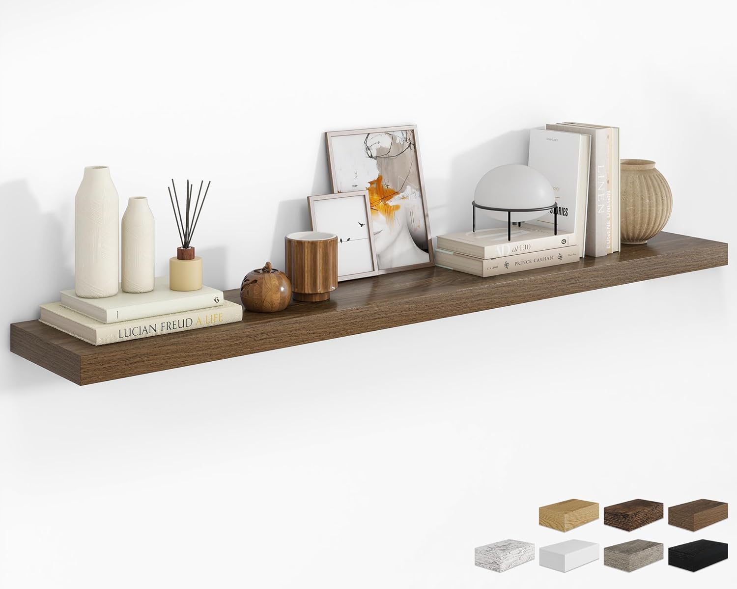 RICHFOCUS 48Inch Floating Shelves for Wall 2 Pack Shelves for Bedroom|Kitchen|Bathroom Wall Mounted Rustic Wood Floating Shelf with Invisible Brackets for Books|Storage|Decor, Walnut