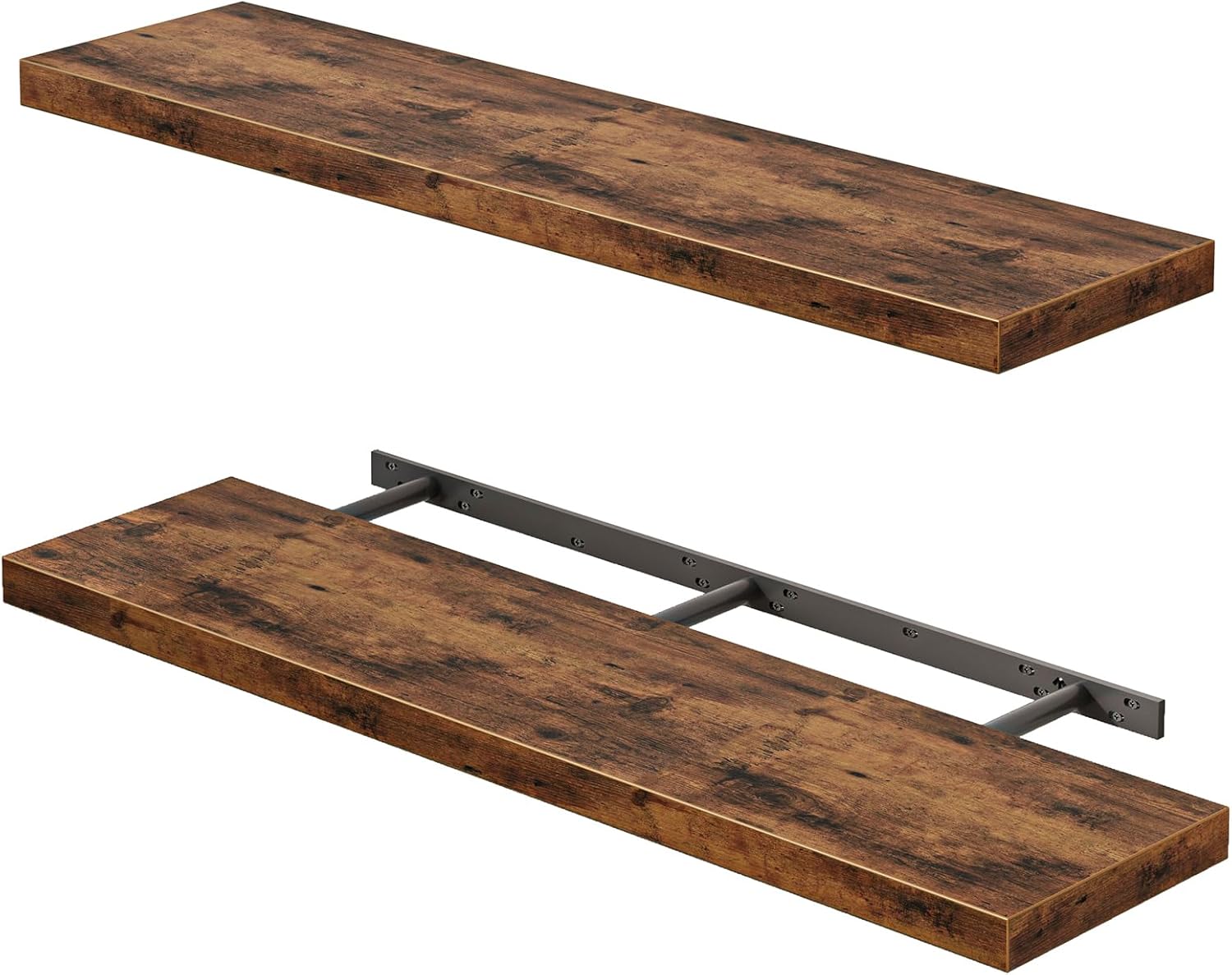Fixwal Floating Shelves for Wall, 35" Long Heavy Duty Wall Mounted Rustic Wood Shelves for Living Room, Bedroom, Bathroom and Kitchen, for Storage, Books, Room Decor (Black, Set of 2)