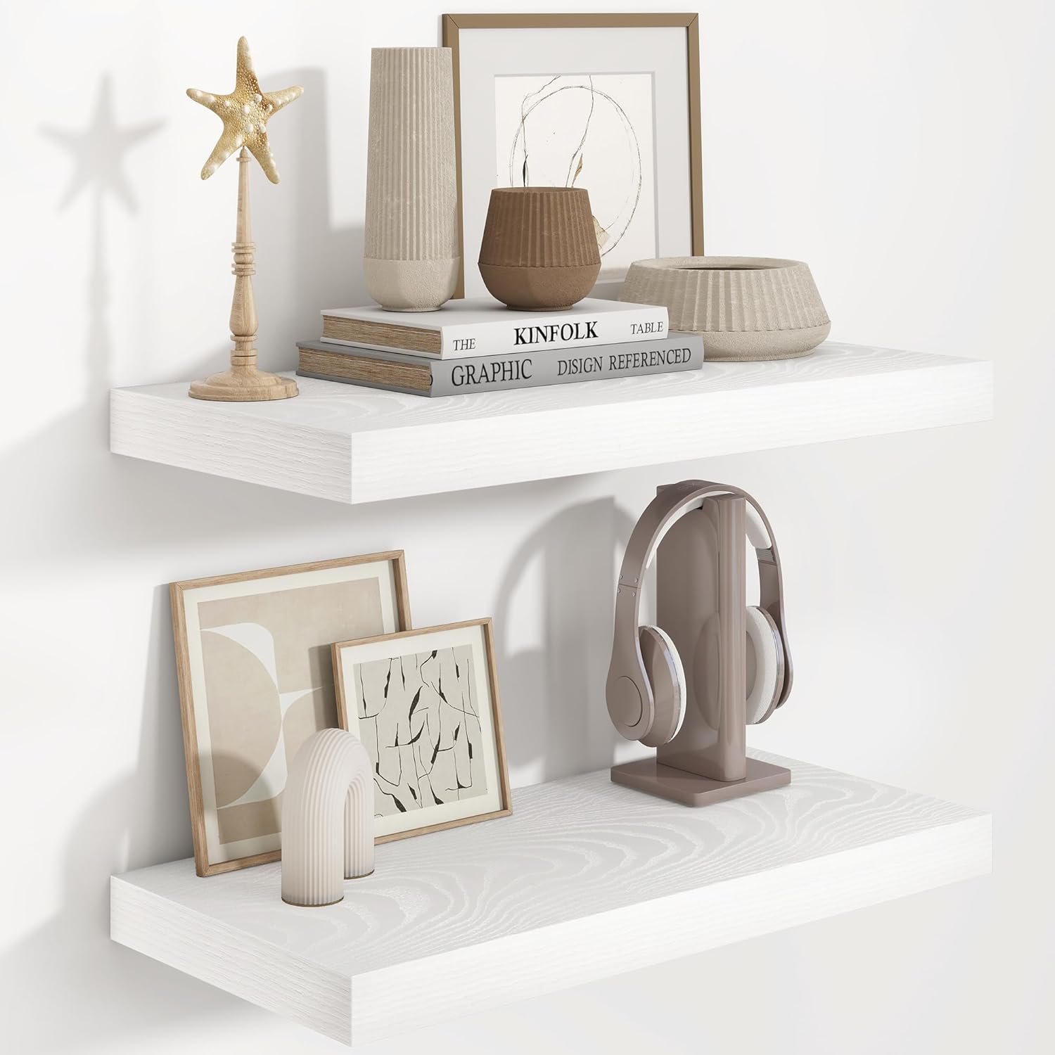 Fun Memories 48 Inch Floating Shelves in White, 9.3 Inch Deep Floating Shelf for Bathroom Living Room Kitchen, Rusitc Wall Mounted Bathroom Shelves 2 Pack, Heavy-Duty Deep Shelf for Books Decor