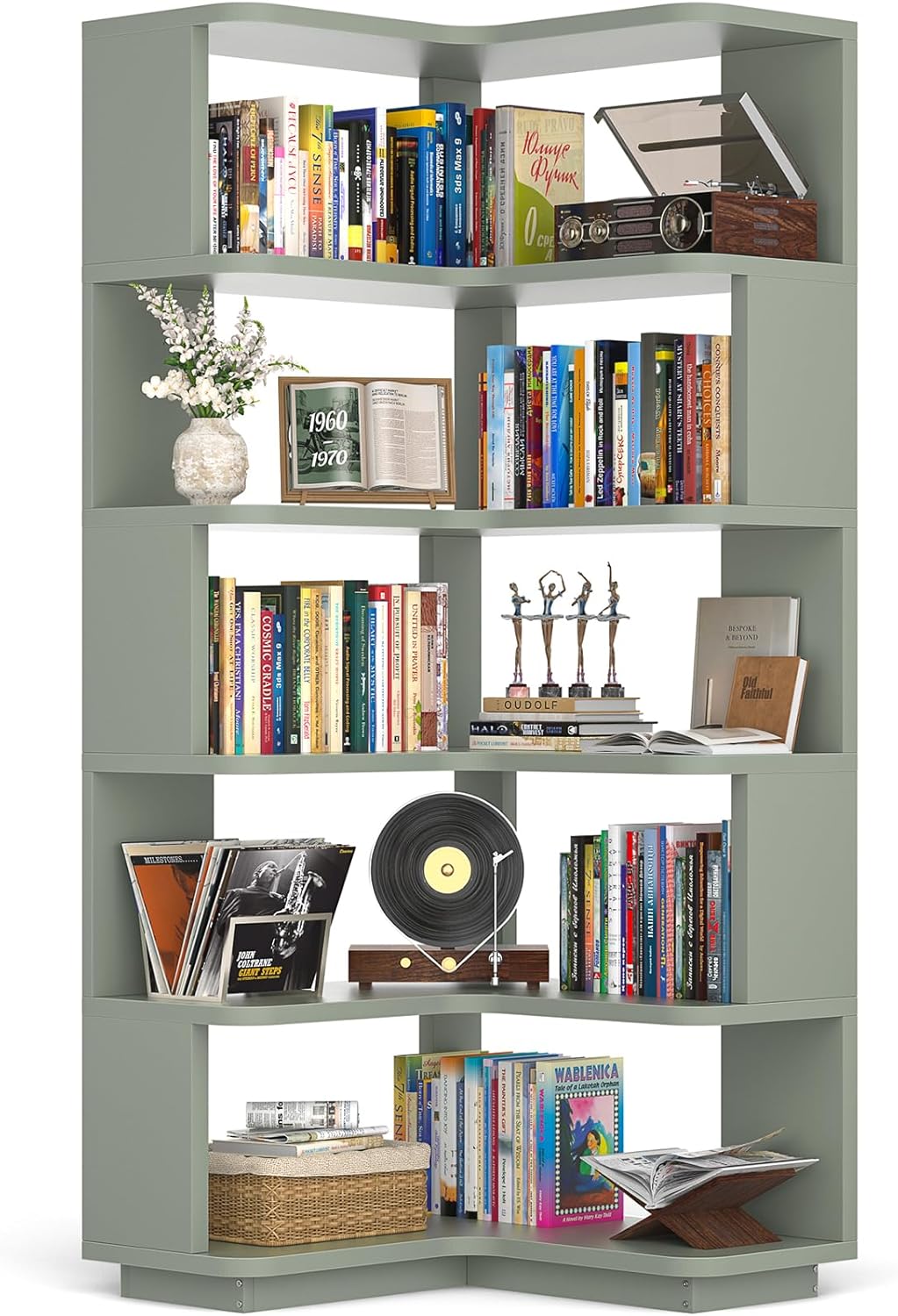 Armocity Corner Book Shelf - 6-Shelf Corner Bookshelf Etagere Bookcase with Baffle, Freestanding L Shaped Display Shelf Stand for Home Office, Living Room, Bedroom, Kitchen, White