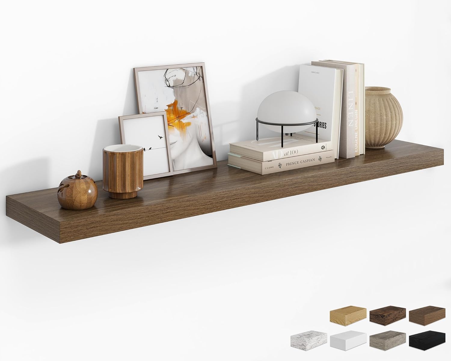 RICHFOCUS 48Inch Floating Shelves for Wall 2 Pack Shelves for Bedroom|Kitchen|Bathroom Wall Mounted Rustic Wood Floating Shelf with Invisible Brackets for Books|Storage|Decor, Walnut