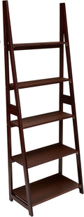 Amazon Basics Ladder Bookshelf Organizer, Solid Rubberwood Frame, Espresso Finish, 5 Shelves, 14" D x 24.8" W x 70.1" H
