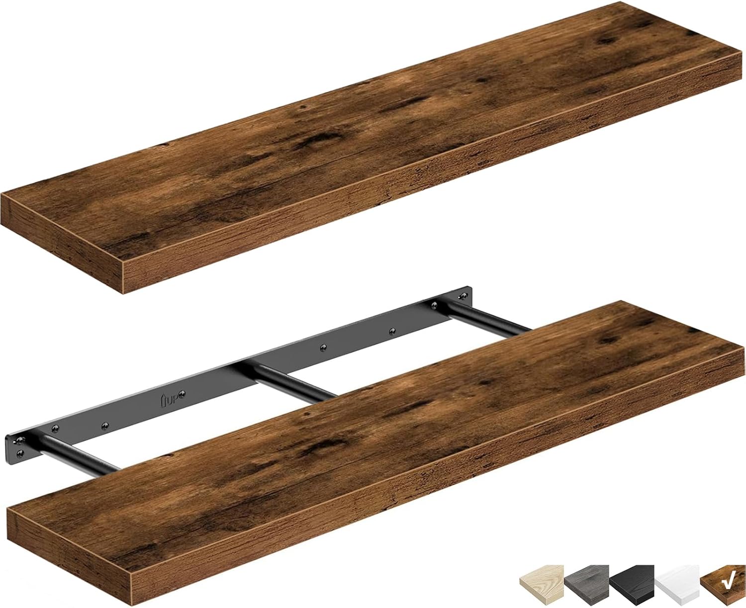 QEEIG Floating Shelves for Wall 47.2" Extra Long - Wall Shelf Bathroom Kitchen Living Room Bedroom Farmhouse Home Decor Display Bookshelf Large 47.2 x 9.3 inch Set of 2, Rustic Brown (008-120BN)