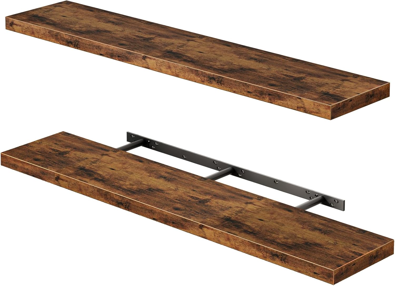 Fixwal Floating Shelves for Wall, 35" Long Heavy Duty Wall Mounted Rustic Wood Shelves for Living Room, Bedroom, Bathroom and Kitchen, for Storage, Books, Room Decor (Black, Set of 2)