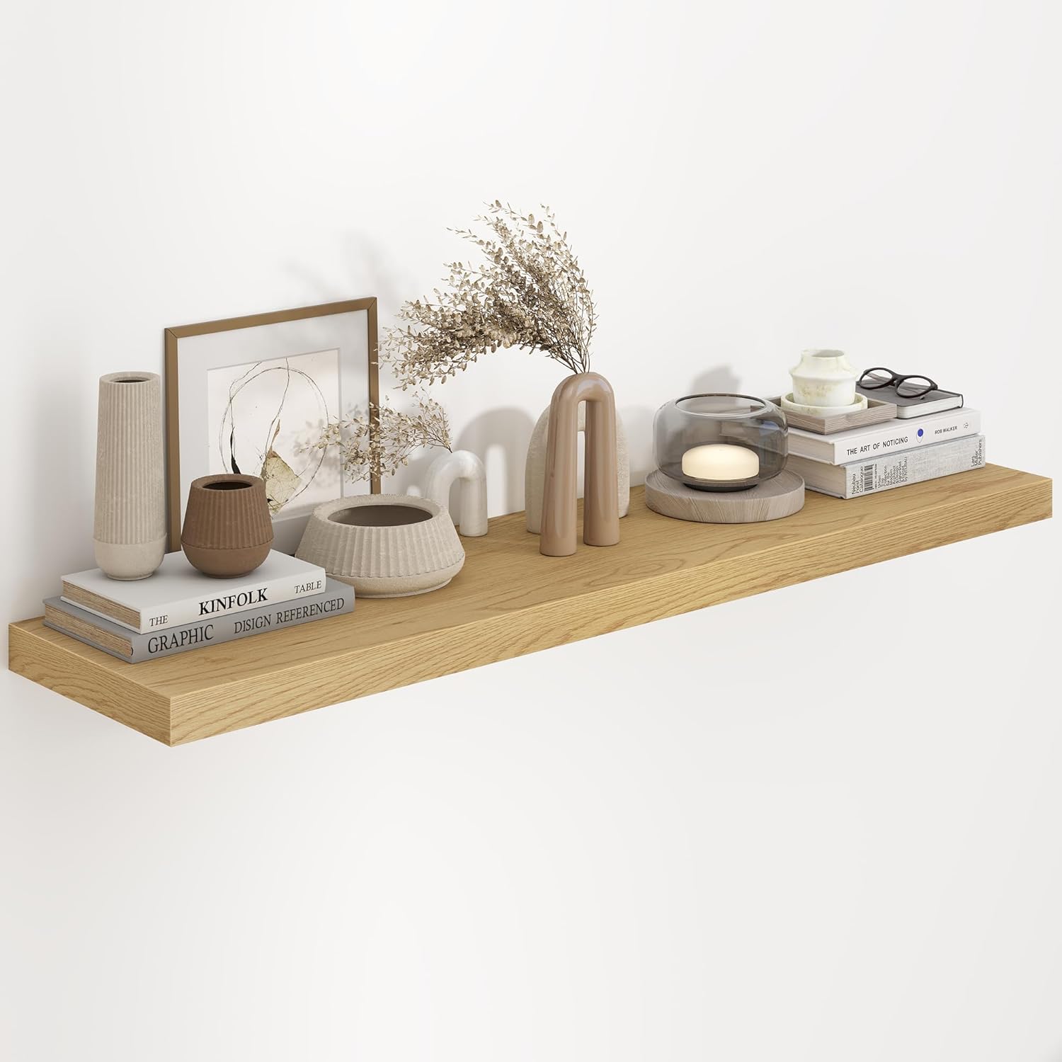 Fun Memories 48 Inch Floating Shelves in White, 9.3 Inch Deep Floating Shelf for Bathroom Living Room Kitchen, Rusitc Wall Mounted Bathroom Shelves 2 Pack, Heavy-Duty Deep Shelf for Books Decor