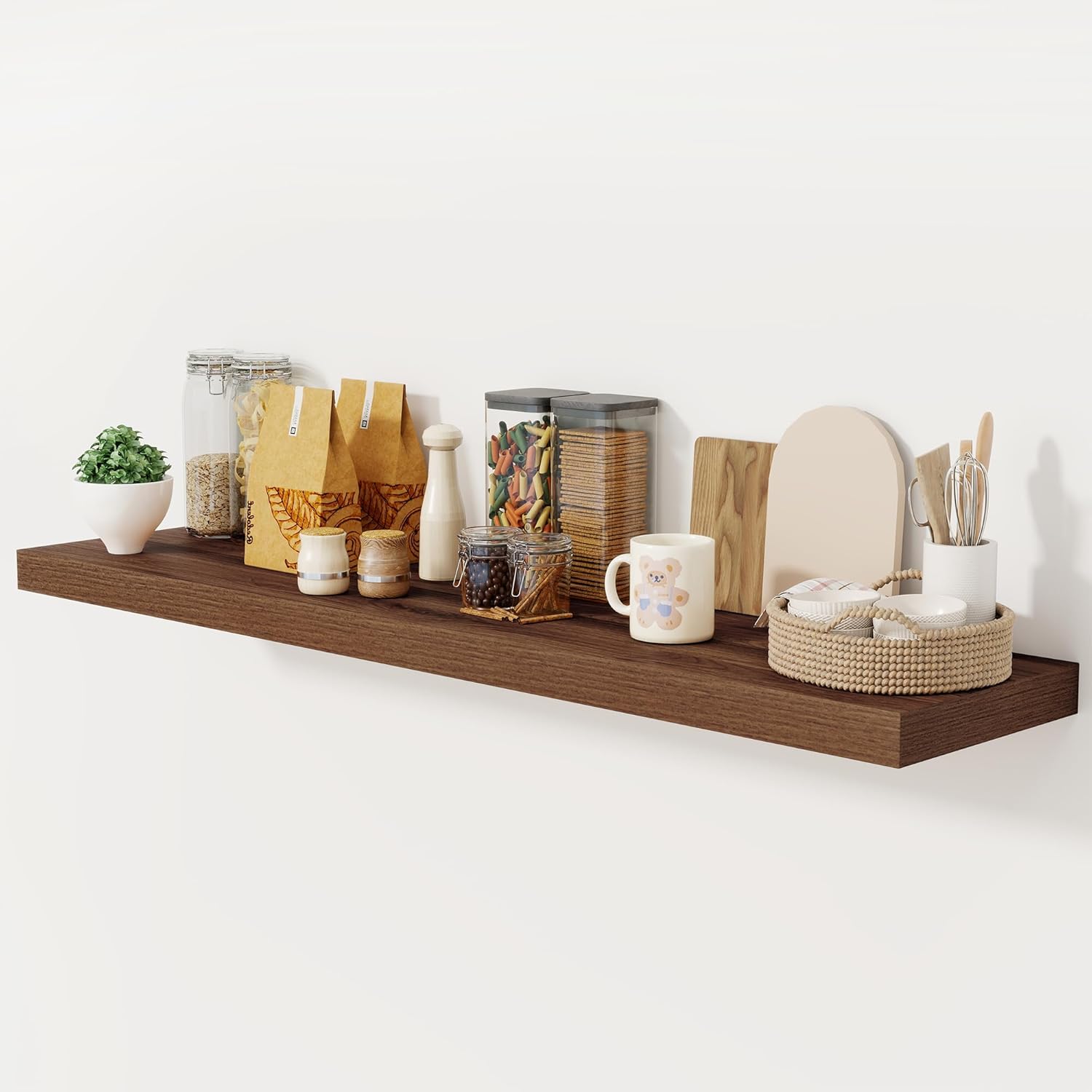 12 Inch Deep White Floating Shelves, 24 x 12 Floating Shelf for Books, Rustic Wood Deep Wall Shelves for Home Storage & Display, 2" Thicked Shelves for Kitchen, Living Room, Bedroom, 1 Pack