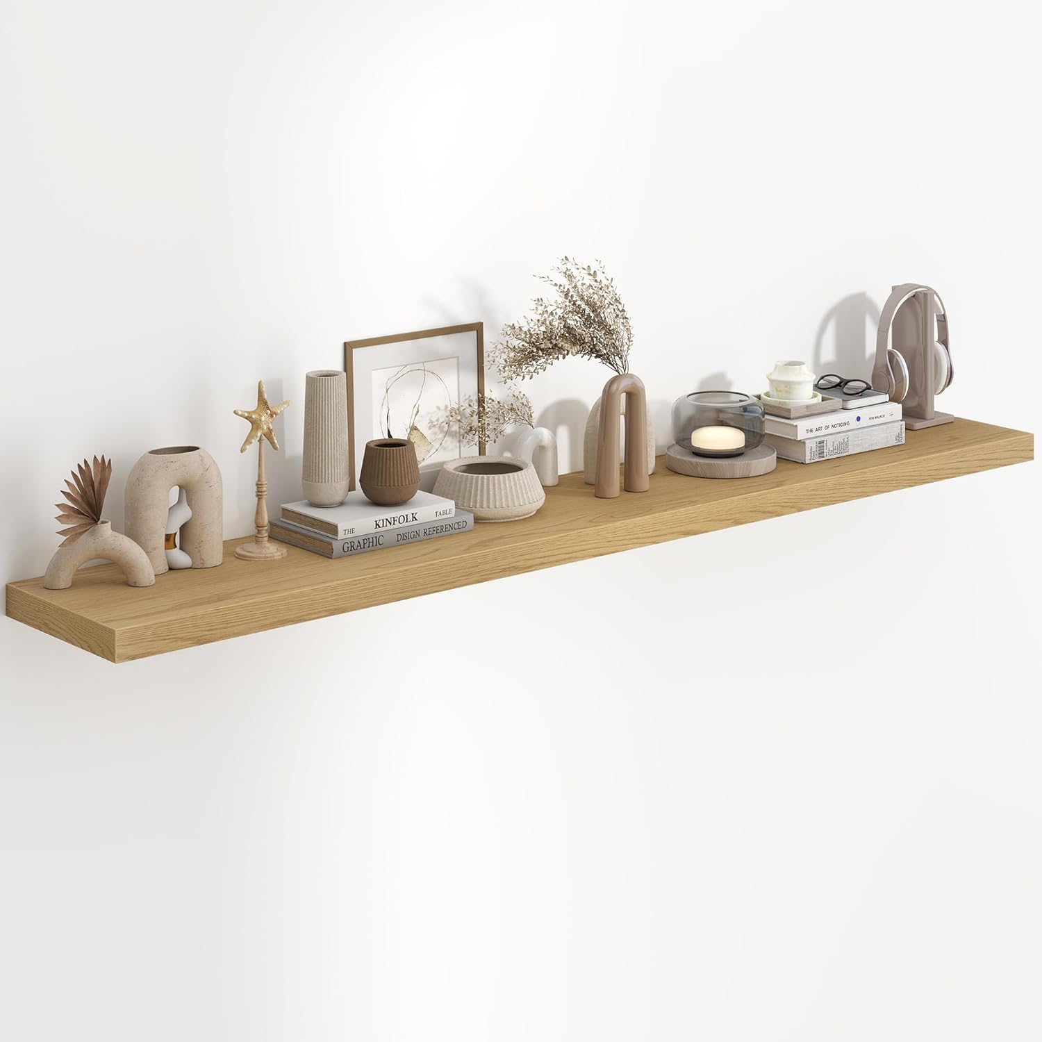 Fun Memories 48 Inch Floating Shelves in White, 9.3 Inch Deep Floating Shelf for Bathroom Living Room Kitchen, Rusitc Wall Mounted Bathroom Shelves 2 Pack, Heavy-Duty Deep Shelf for Books Decor