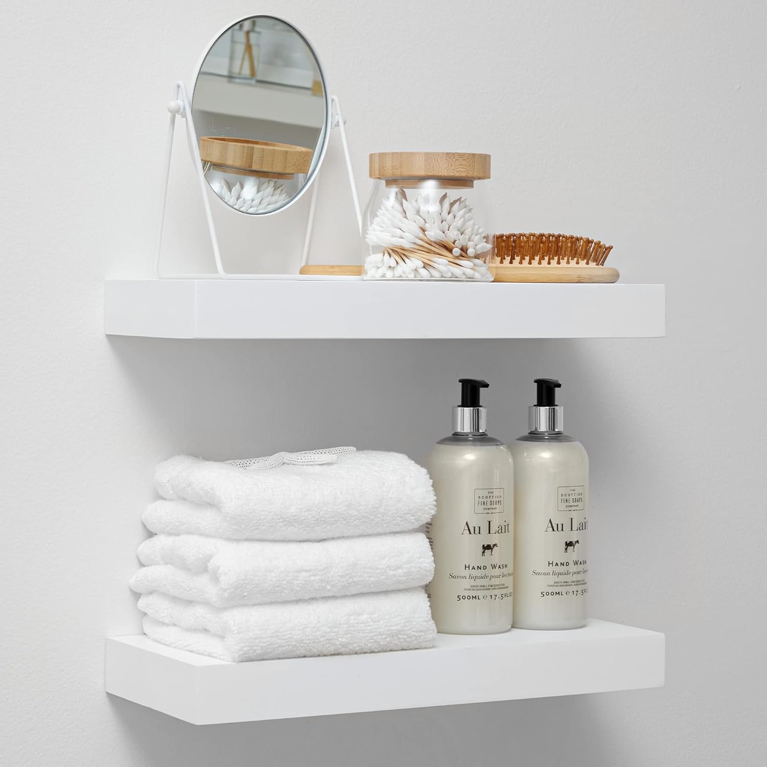 Homeforia 24inch Oak Floating Shelf for Wall, High End Solid Real Wood 24 inches Long Floating Shelves for Bathroom, Honey Oak Wooden Floating Shelves, Heavy Duty Bracket, 24 X 6.5 X 1.75 in, Set of 2