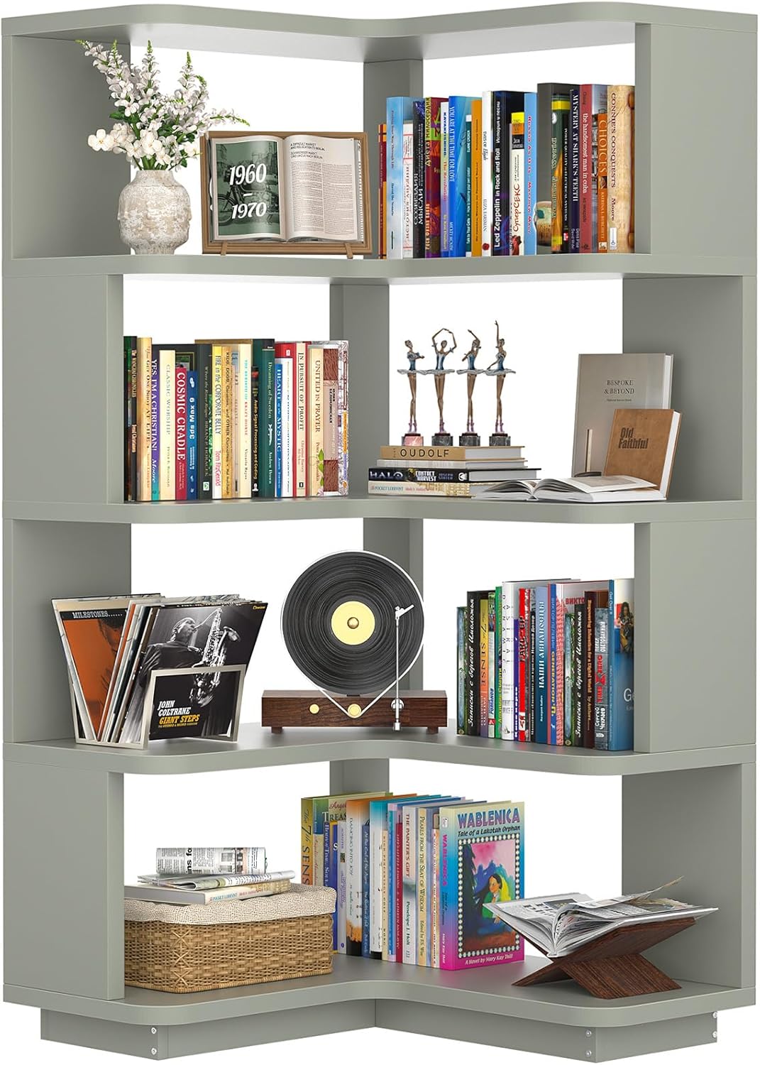 Armocity Corner Book Shelf - 6-Shelf Corner Bookshelf Etagere Bookcase with Baffle, Freestanding L Shaped Display Shelf Stand for Home Office, Living Room, Bedroom, Kitchen, White