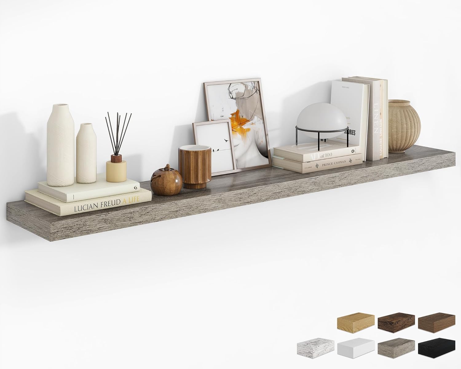 RICHFOCUS 48Inch Floating Shelves for Wall 2 Pack Shelves for Bedroom|Kitchen|Bathroom Wall Mounted Rustic Wood Floating Shelf with Invisible Brackets for Books|Storage|Decor, Walnut