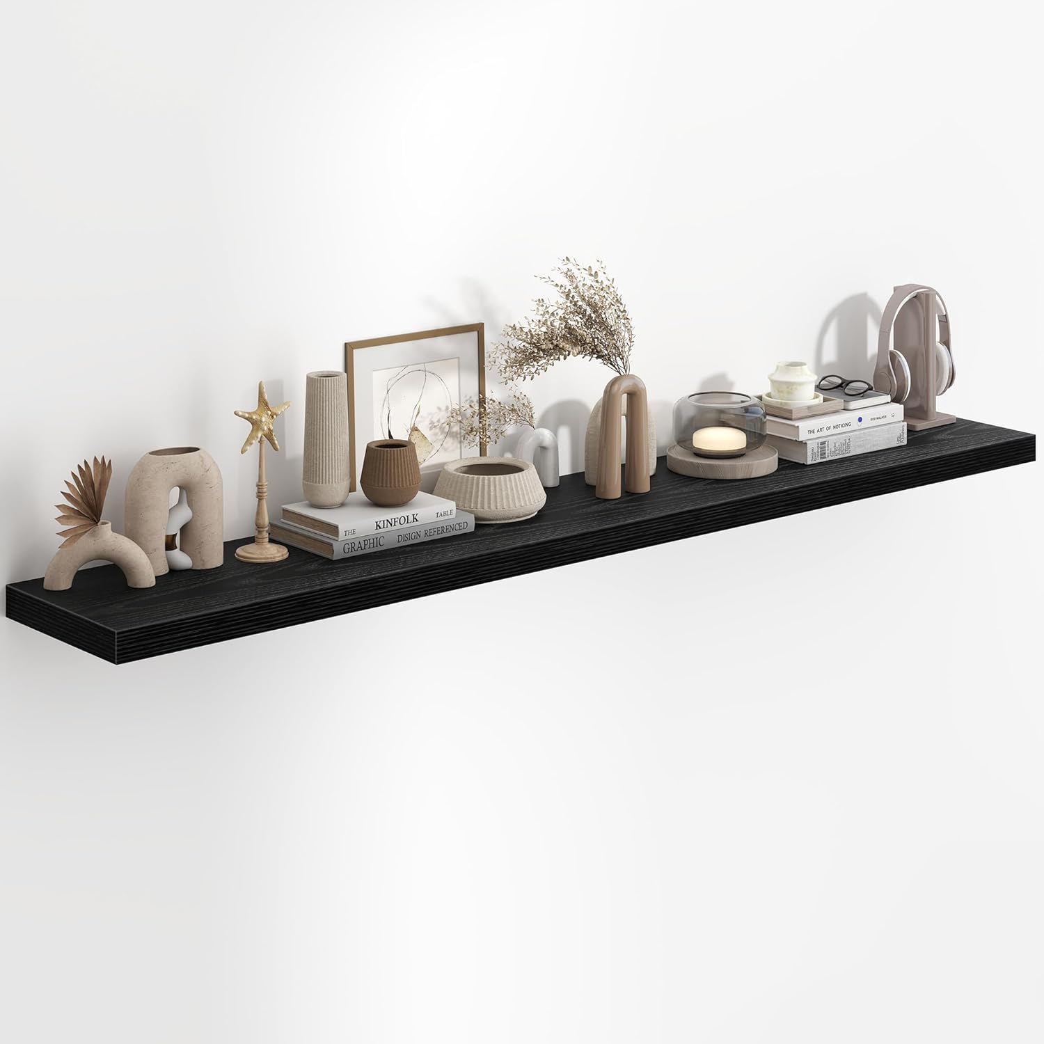 Fun Memories 48 Inch Floating Shelves in White, 9.3 Inch Deep Floating Shelf for Bathroom Living Room Kitchen, Rusitc Wall Mounted Bathroom Shelves 2 Pack, Heavy-Duty Deep Shelf for Books Decor