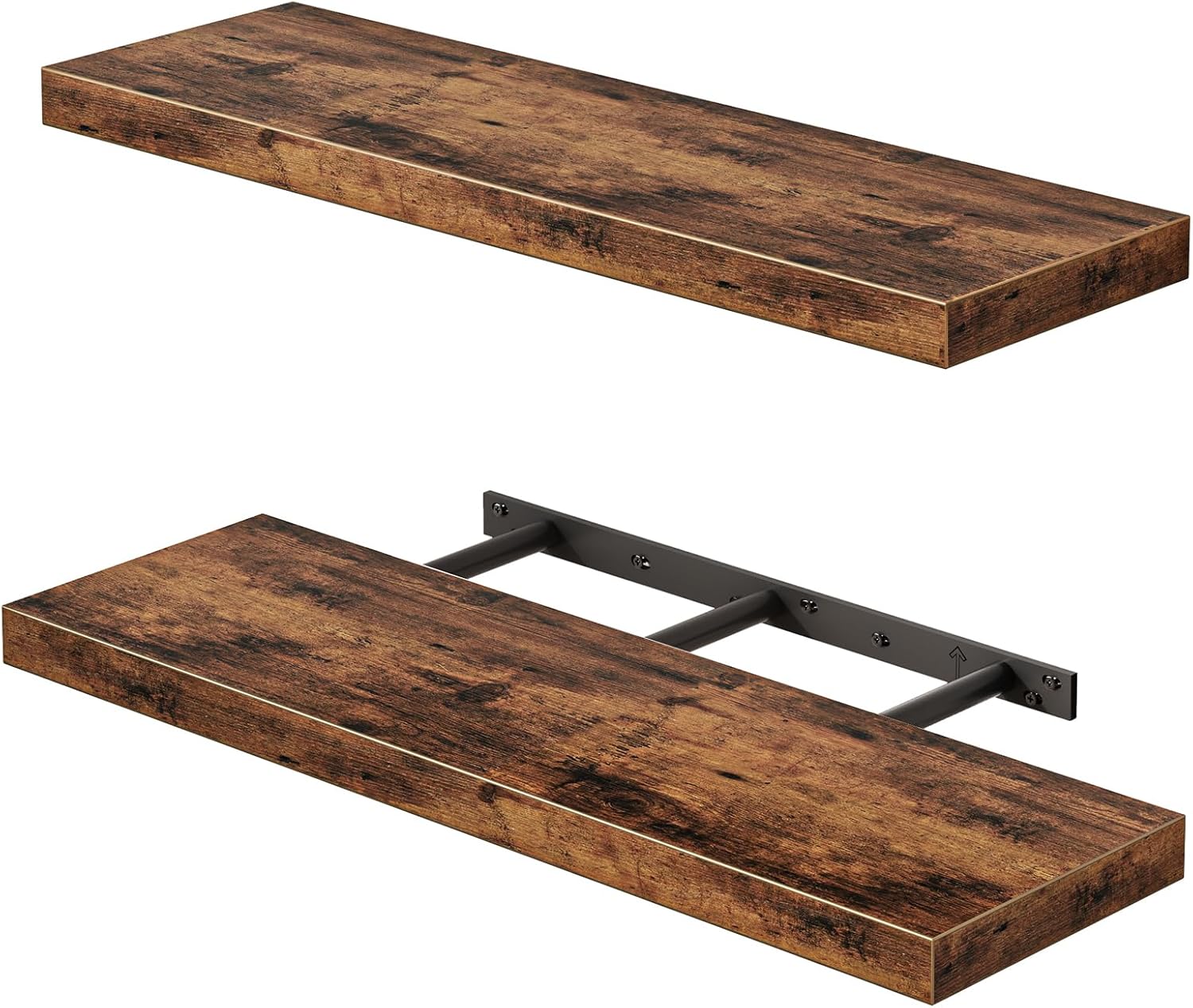 Fixwal Floating Shelves for Wall, 35" Long Heavy Duty Wall Mounted Rustic Wood Shelves for Living Room, Bedroom, Bathroom and Kitchen, for Storage, Books, Room Decor (Black, Set of 2)