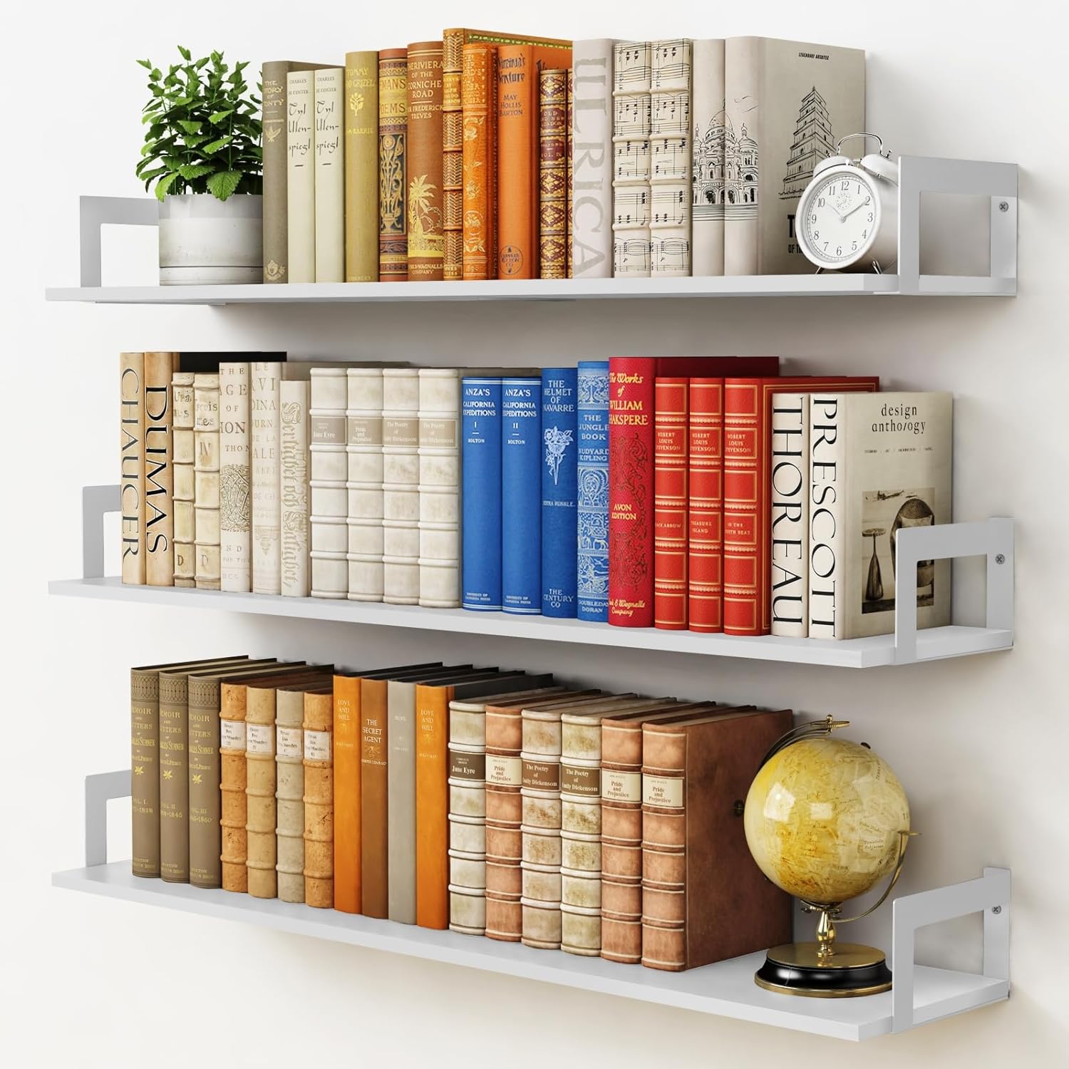 Floating Shelves for Wall 36 Inches Long 8 Inch Deep, Large Wall Book Shelves for Bedroom, Rustic Wood Hanging Bookshelf for Living Room Office Kitchen Closet Organizers and Storage - Set of 3