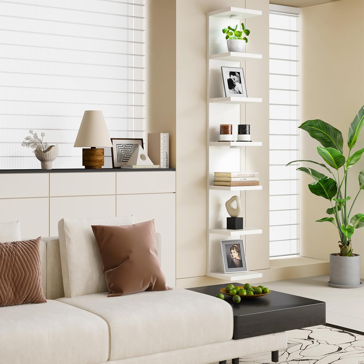 Fixwal 7 Tier Wall Mounted Shelf Unit White Floating Shelves with LED Lights Lack Wall Shelf for Home Decor Organizer Display