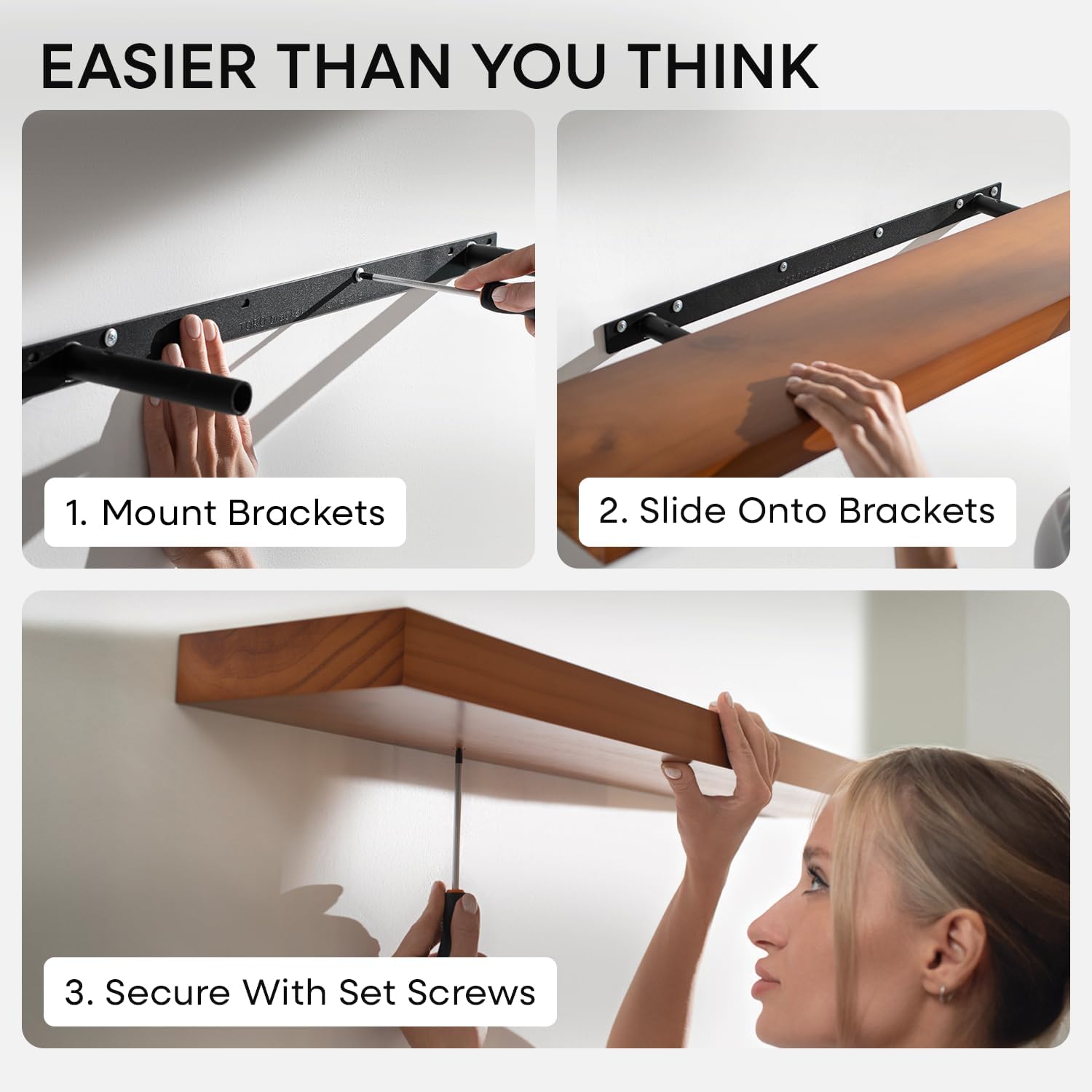 Homeforia 24inch Oak Floating Shelf for Wall, High End Solid Real Wood 24 inches Long Floating Shelves for Bathroom, Honey Oak Wooden Floating Shelves, Heavy Duty Bracket, 24 X 6.5 X 1.75 in, Set of 2